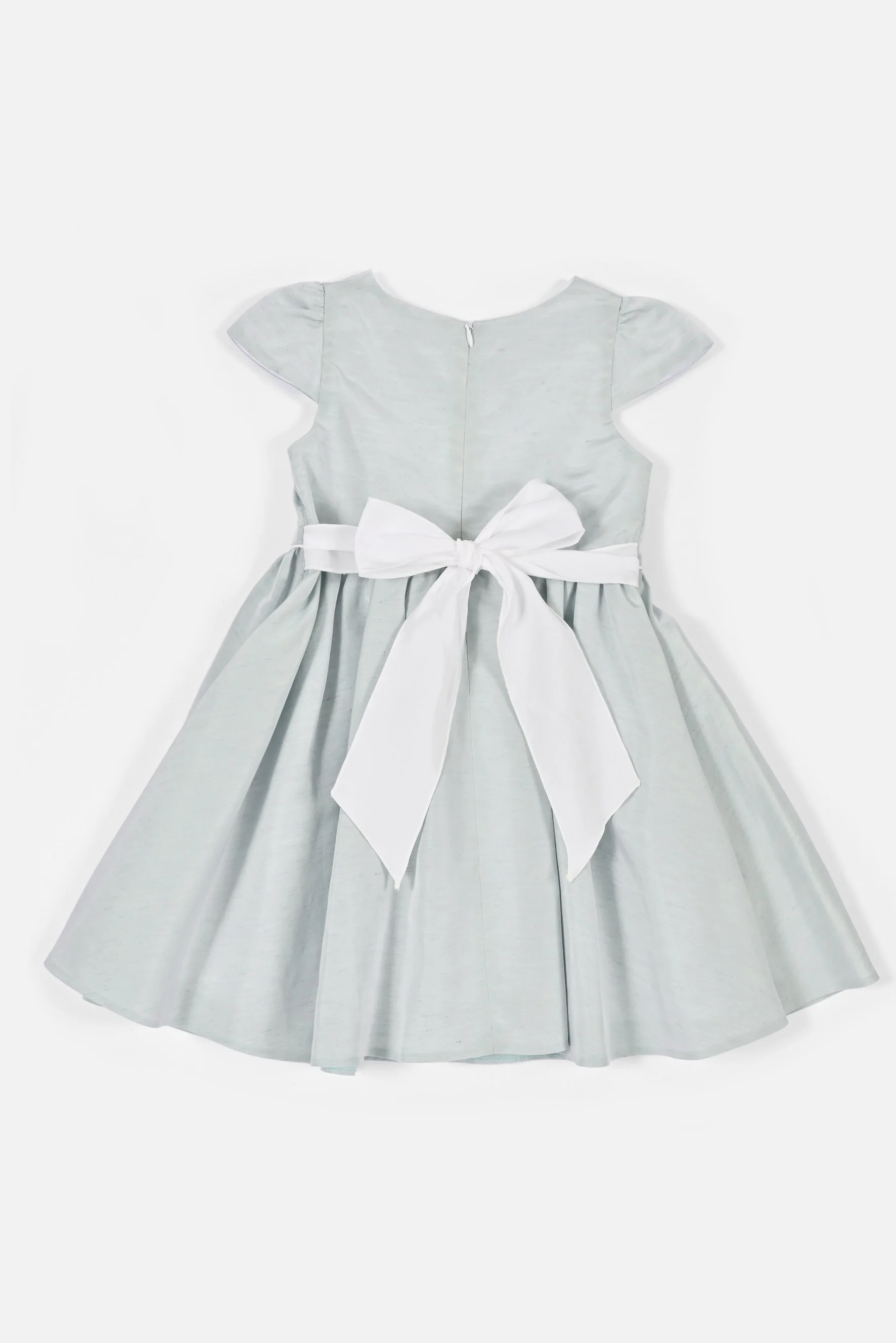 Vestito cerimonia bambina raso lino verde retro