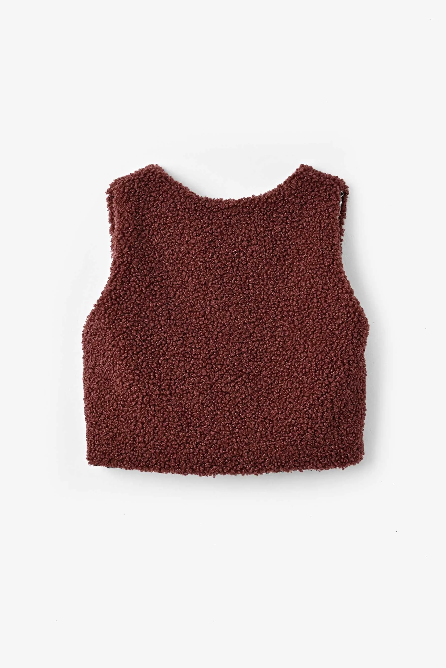 Gilet bambino Teddy Twist mattone e flanella di cotone vichy blu e bordeaux retro