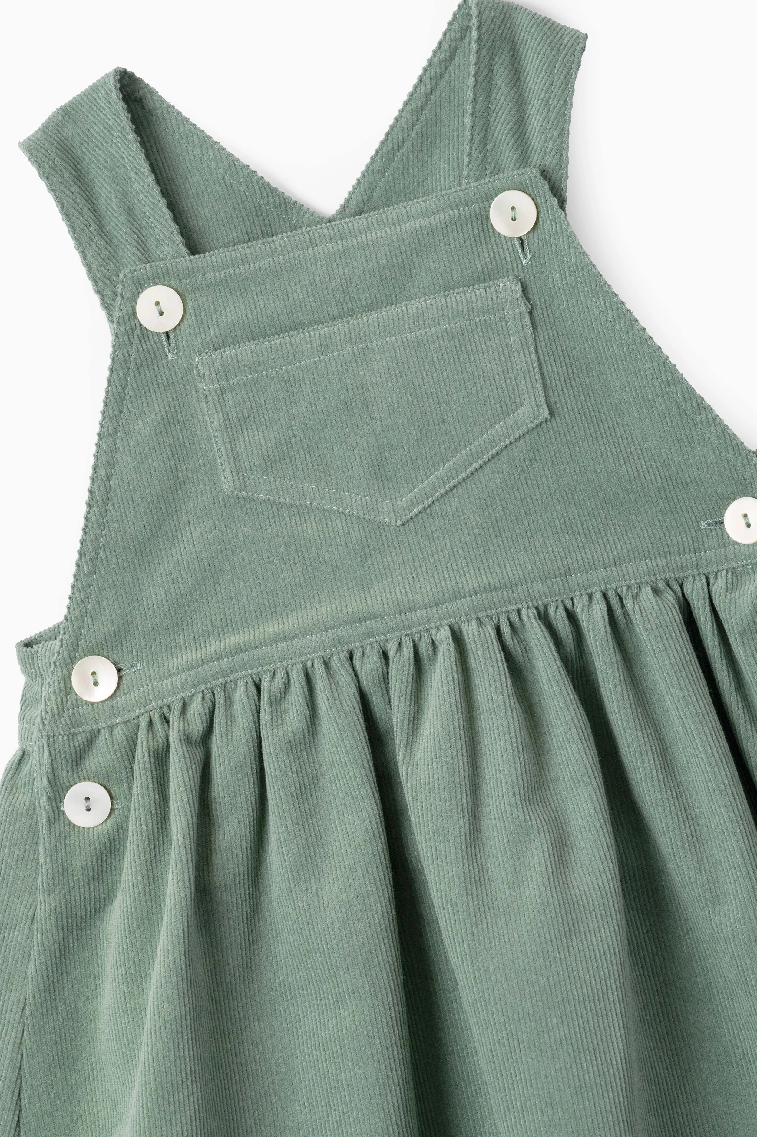 Vestito salopette bambina vellutino a coste salvia