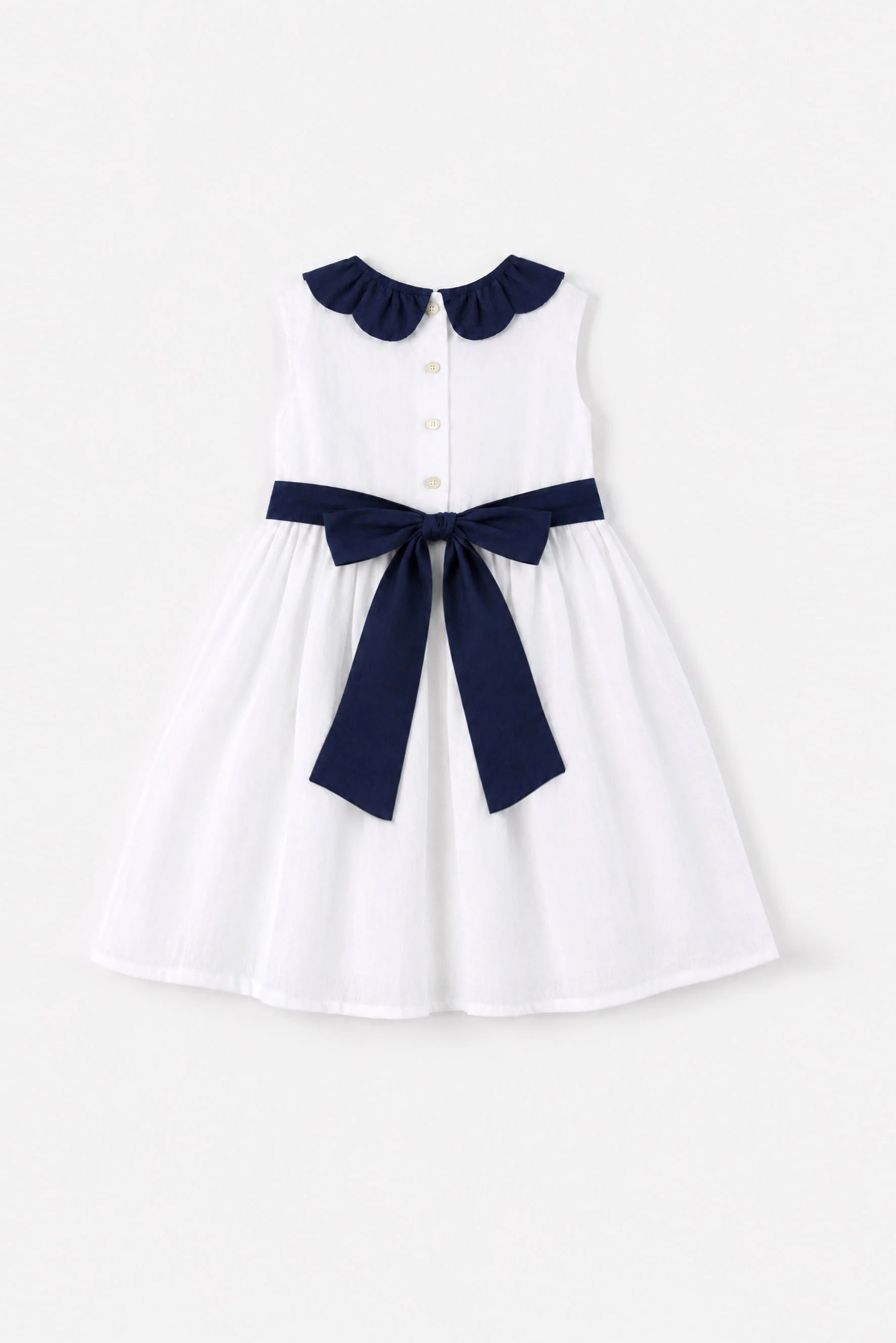 Vestito bambina lino bianco e blu retro