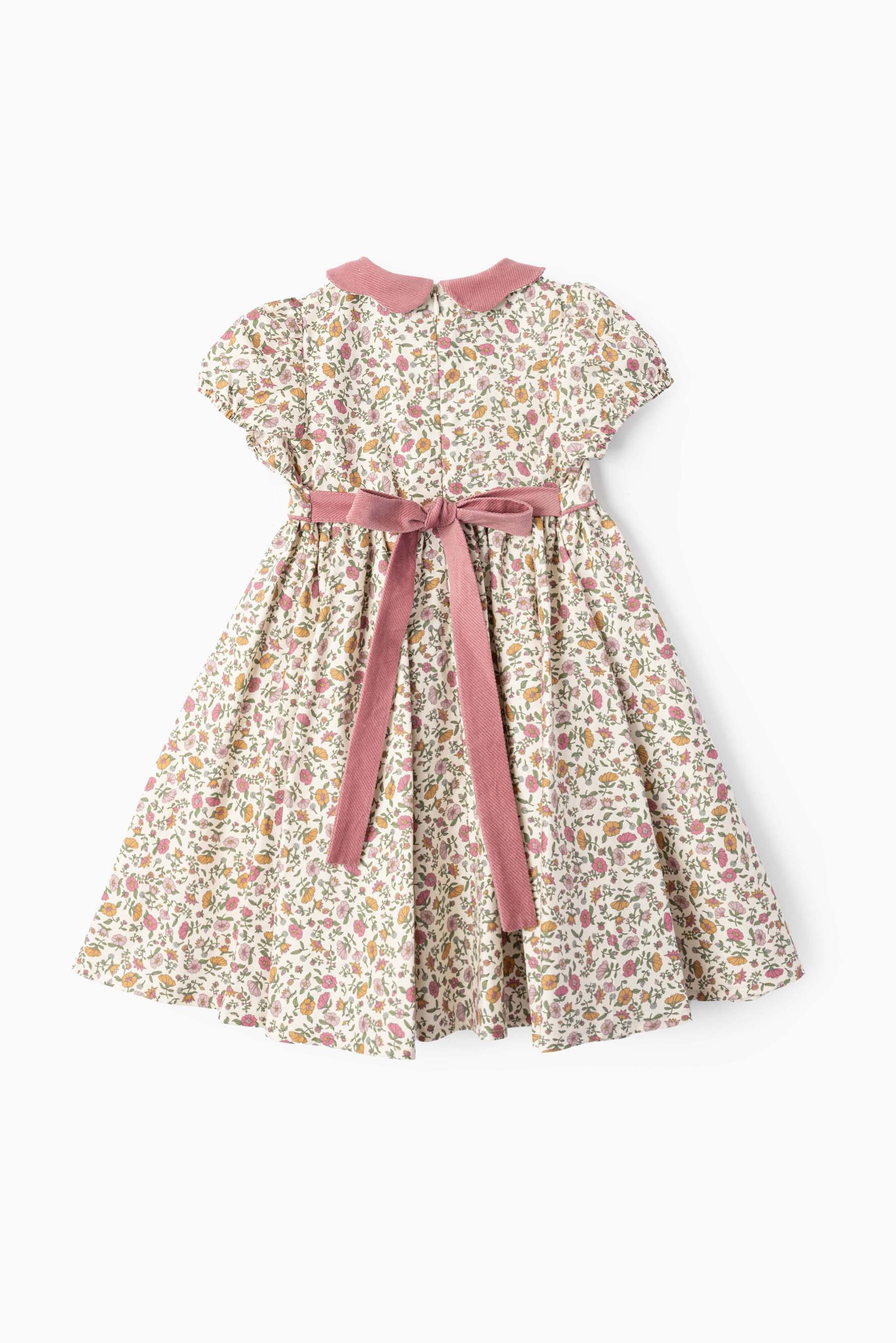 Vestito bambina fiore rosa e cintura malva Crochette