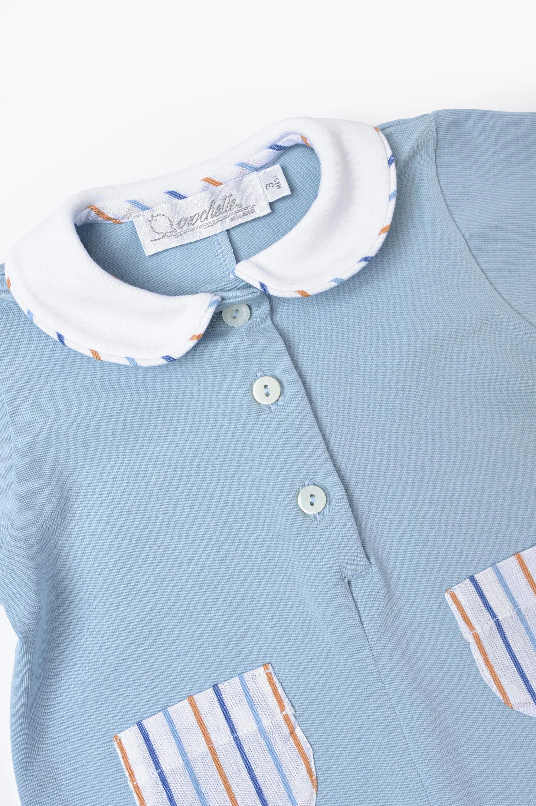 Tutina estiva neonato azzurra e righe Crochette