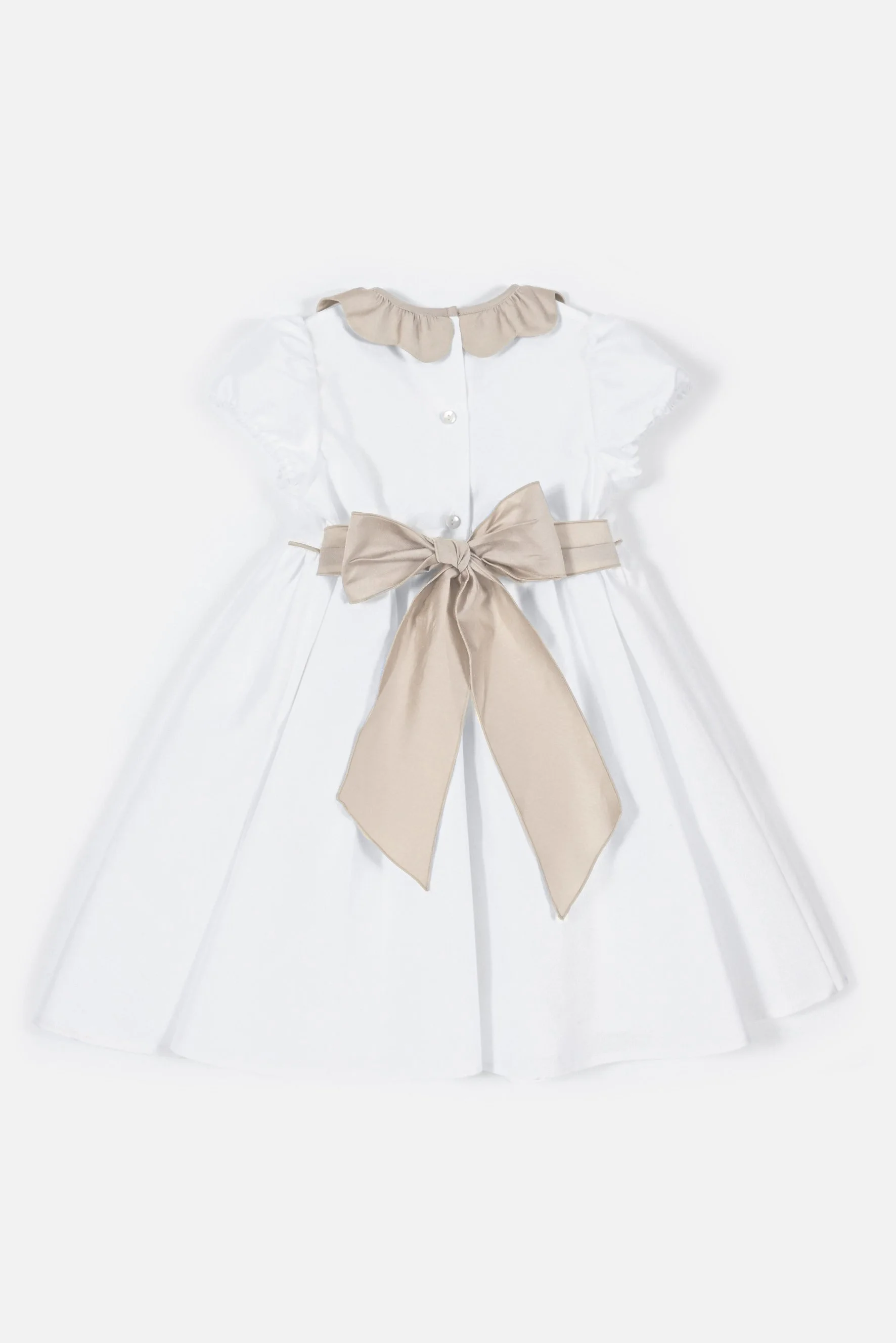 Vestito bambina cerimonia in raso bianco e beige retro
