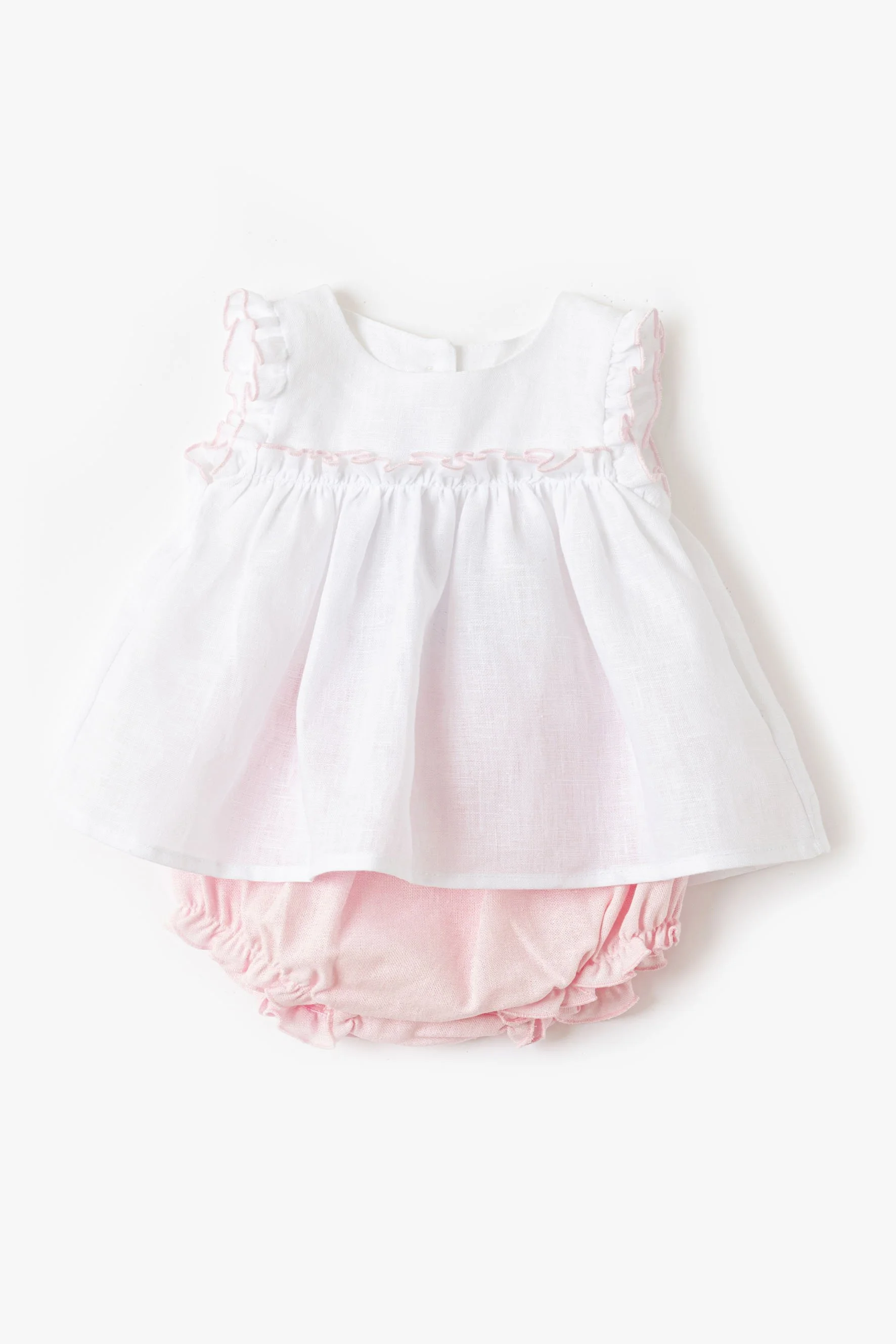 Camicia neonata lino bianco culotte rosa Crochette