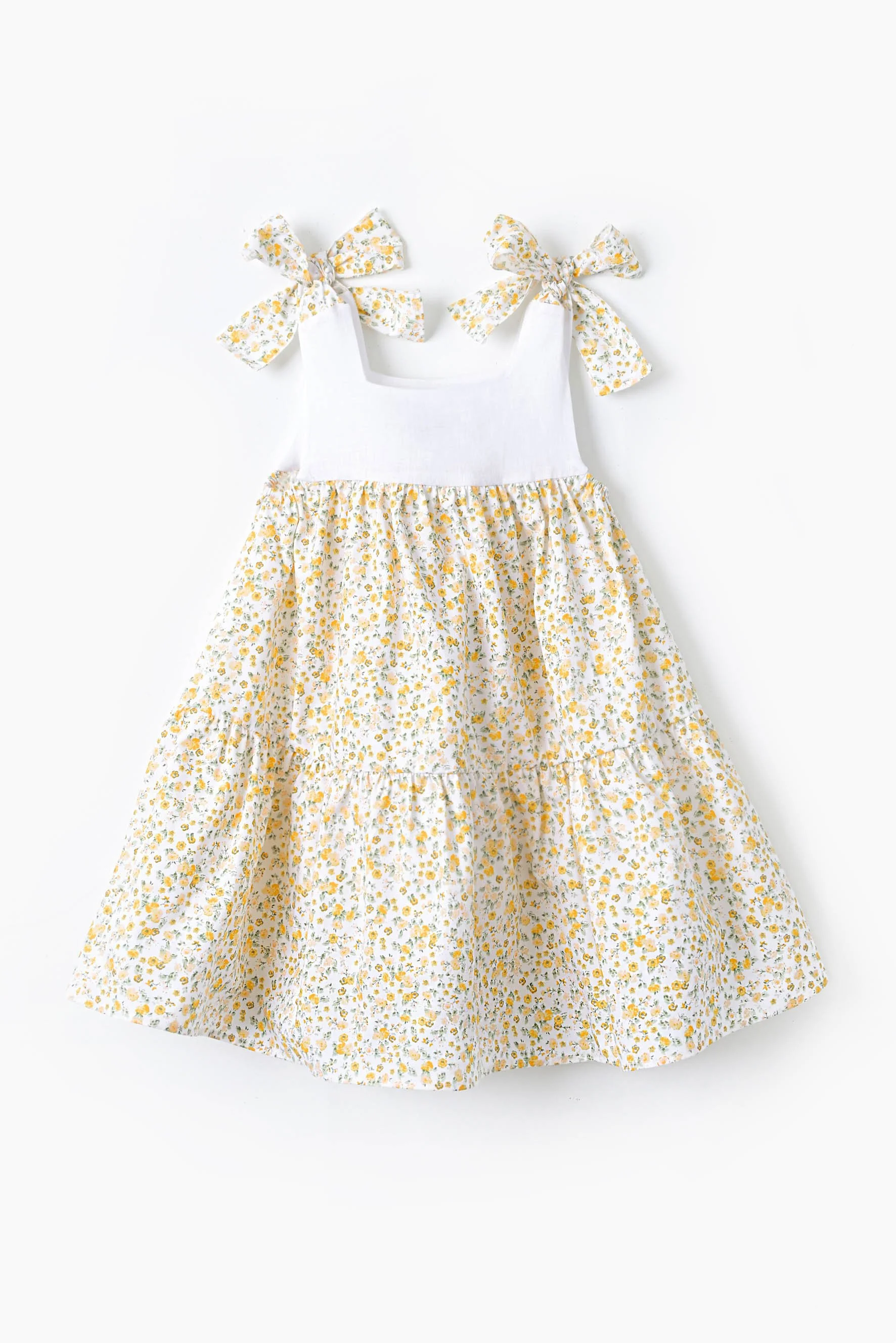 Scamiciato bambina con fiocchi fiore giallo retro