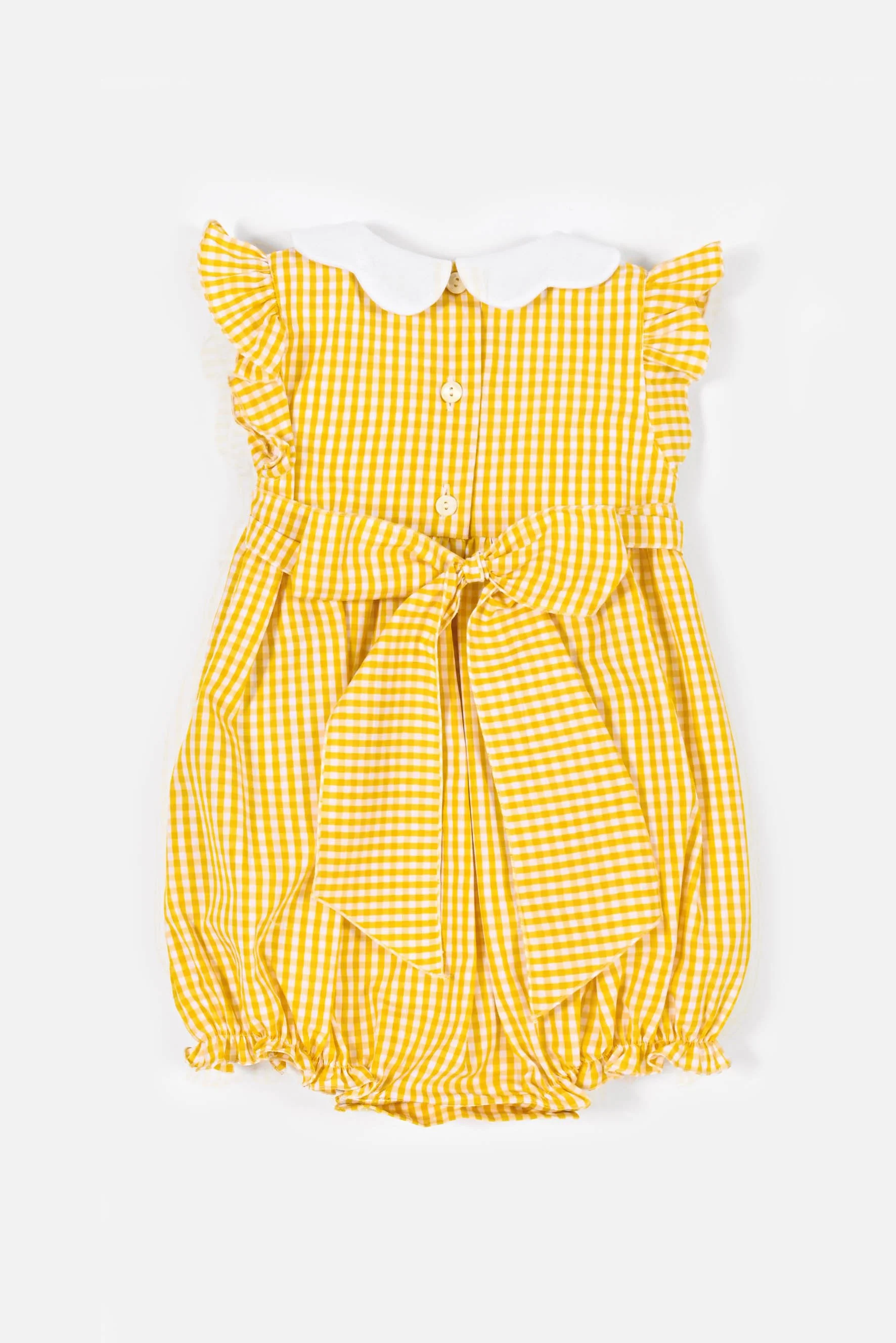 Pagliaccetto smock vichy giallo retro neonata