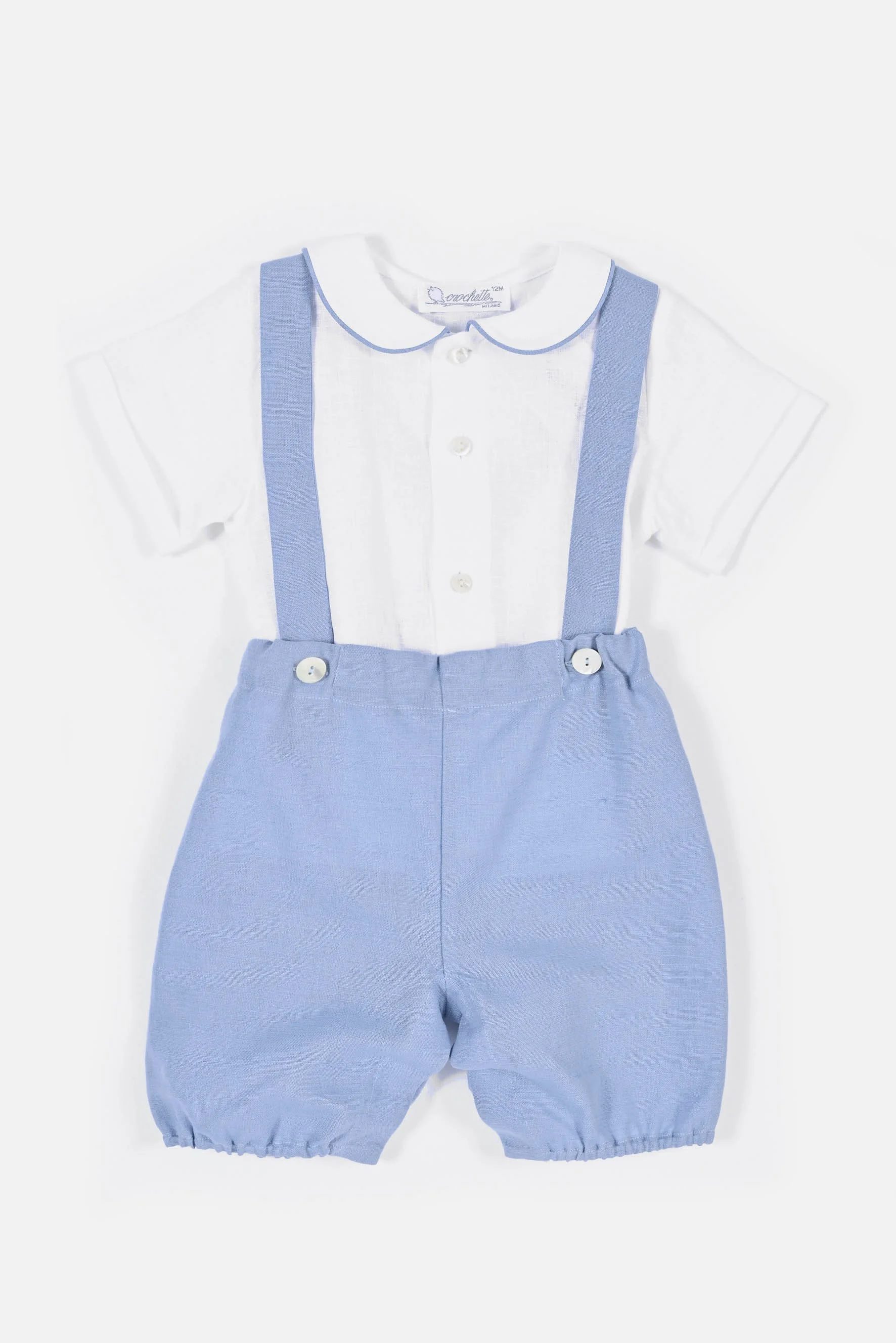 Completo cerimonia camicia lino bianco e zuava avio