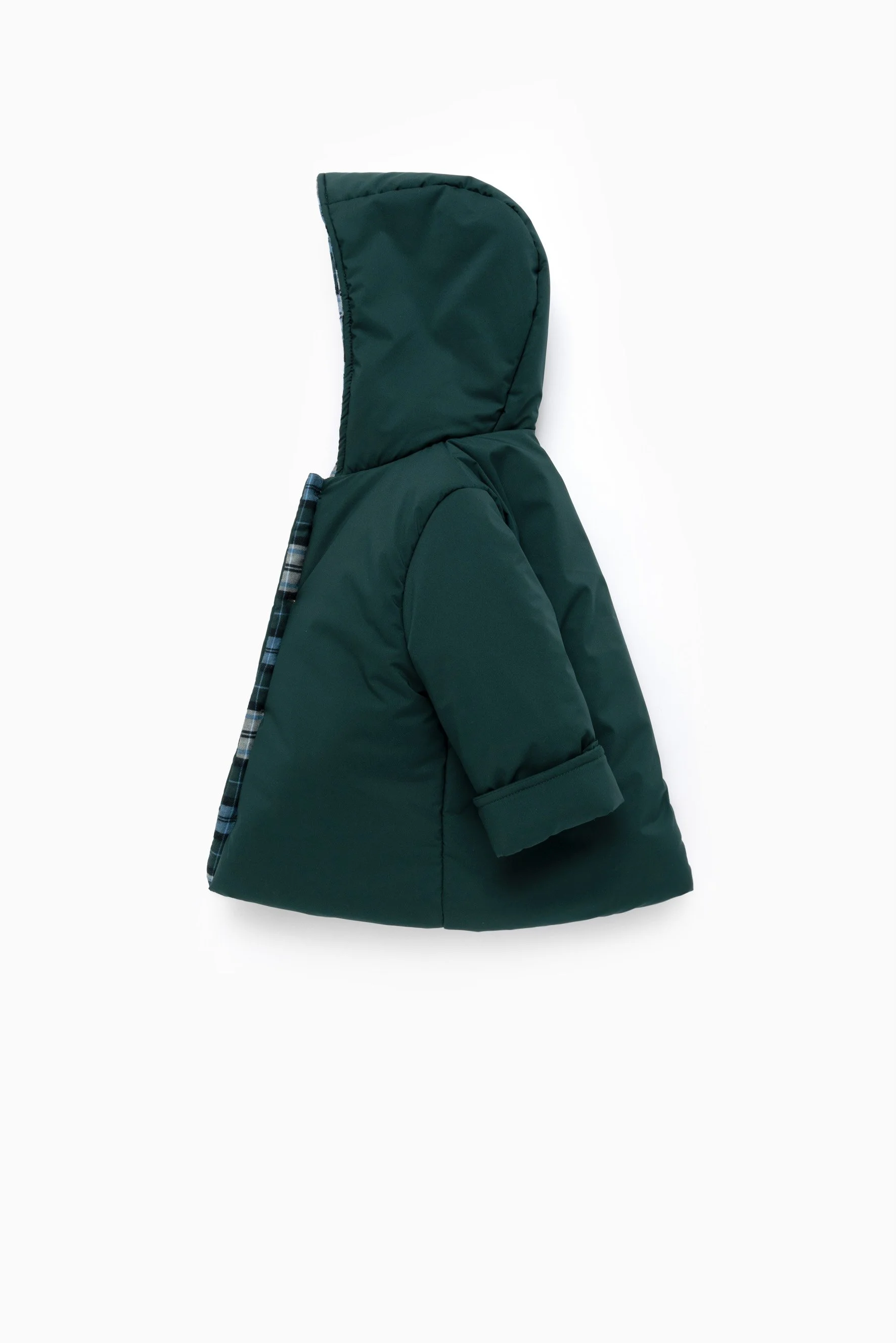 Giacca bambino con cappuccio verde e tartan Crochette