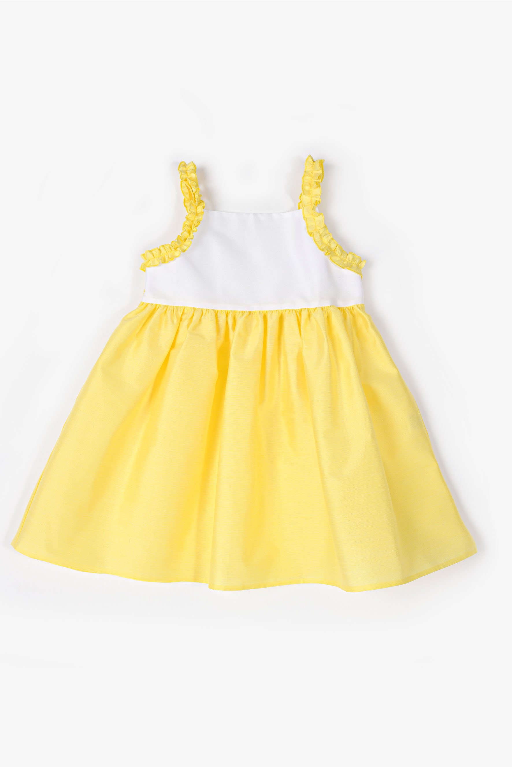 Scamiciato bambina Sole raso bianco e giallo Crochette