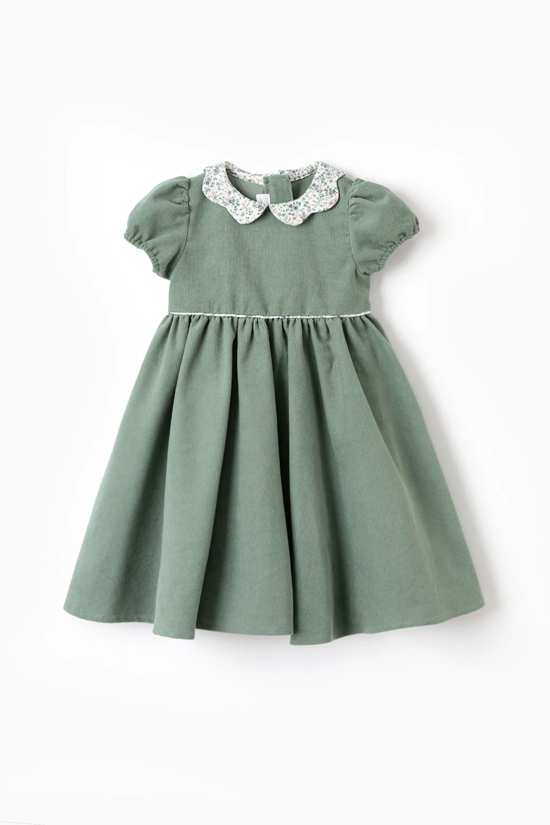 Vestito bambina velluto salvia e fiore Crochette