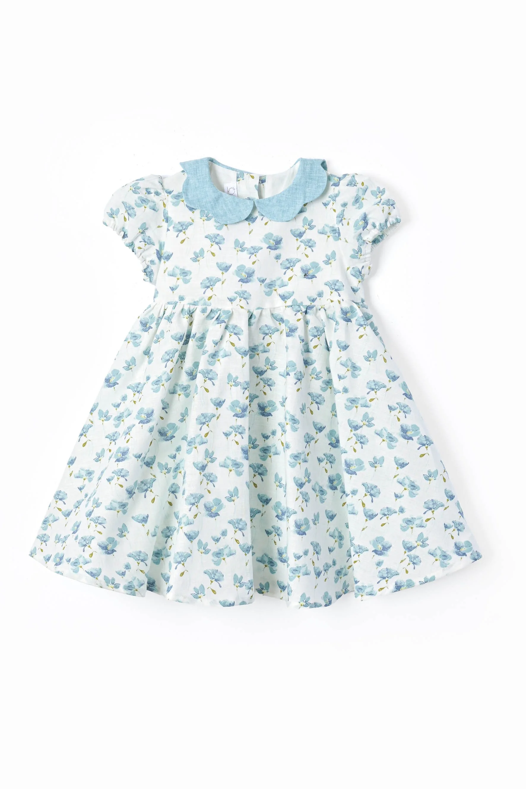 Vestito bambina lino fiore turchese