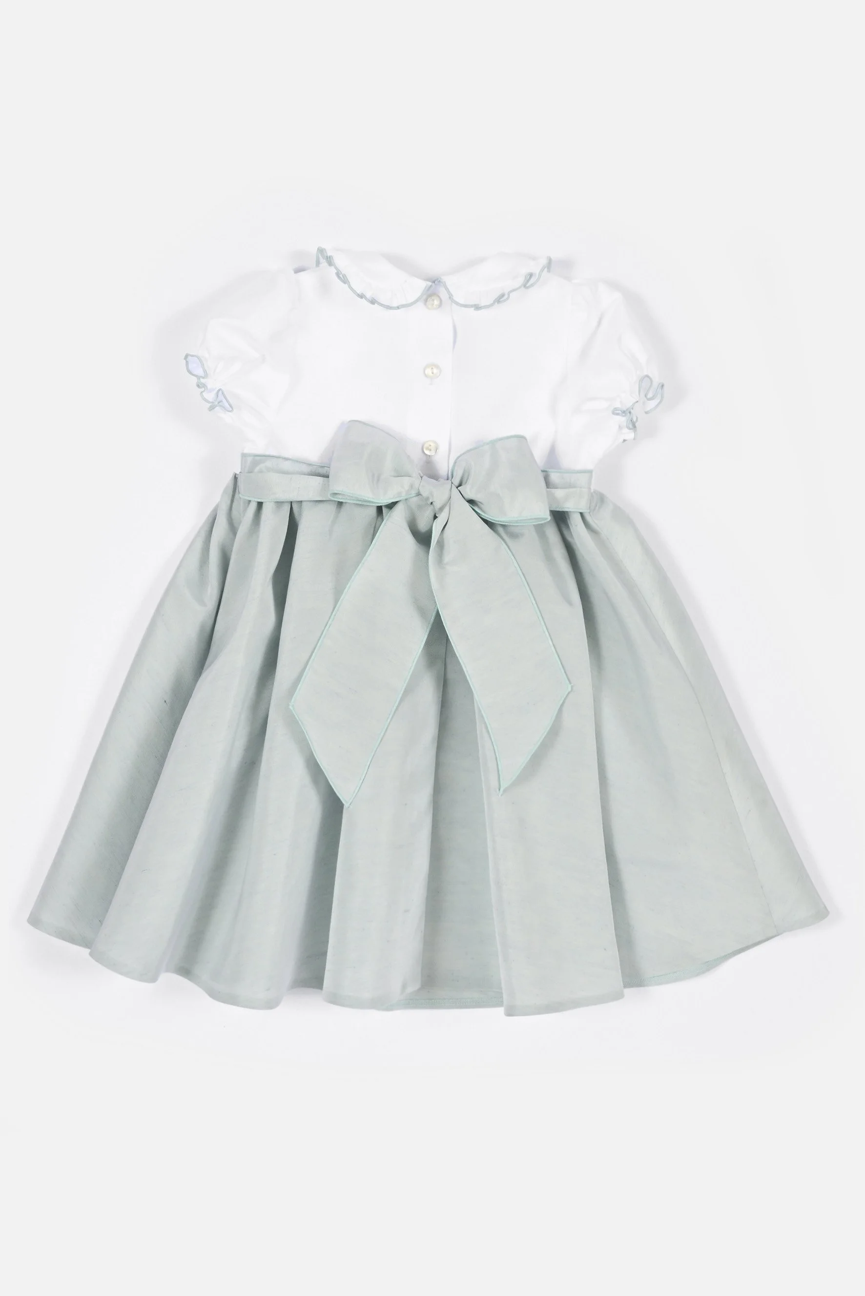 Vestito cerimonia neonata raso bianco e verde retro