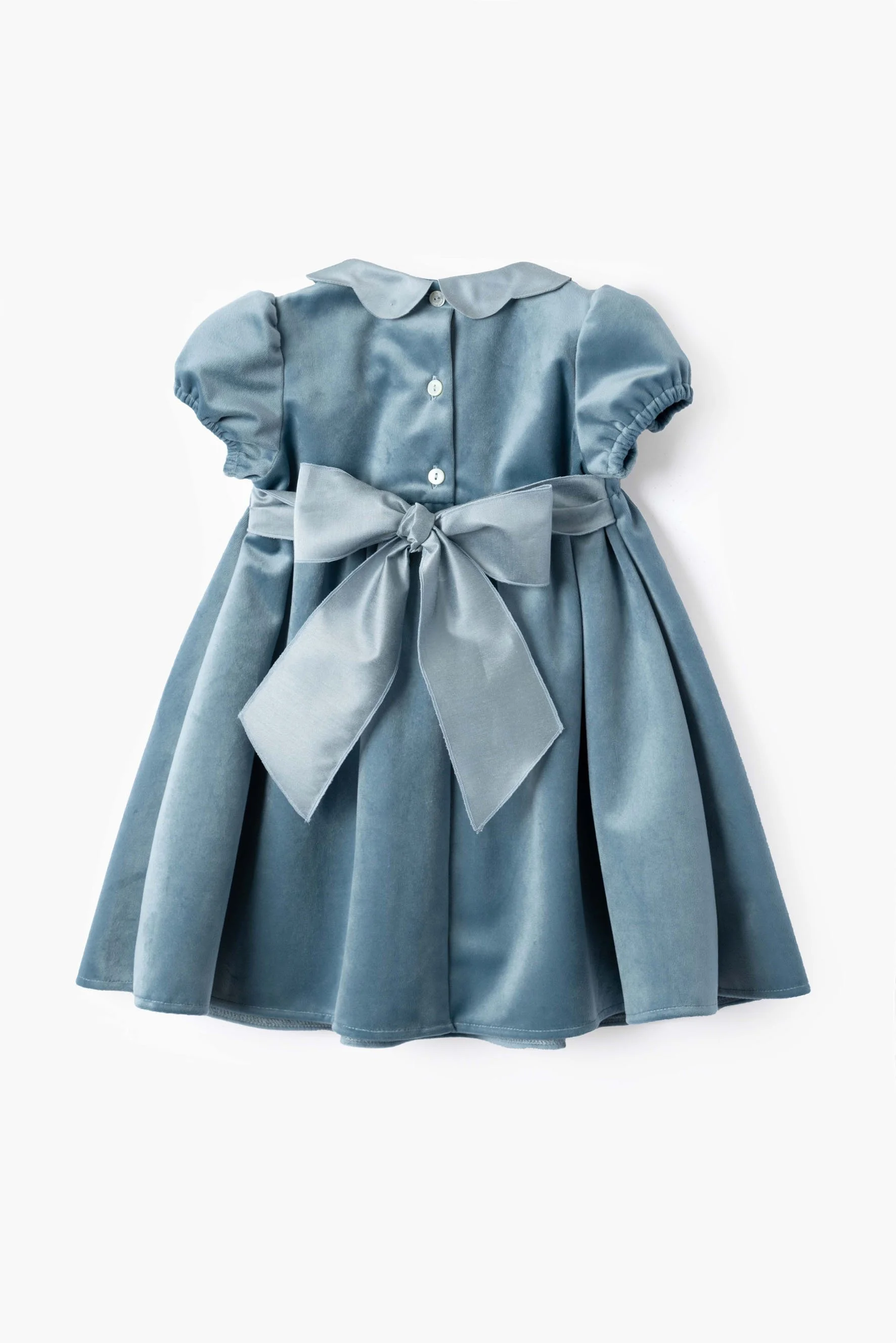 Vestito bambina smock velluto azzurro polvere