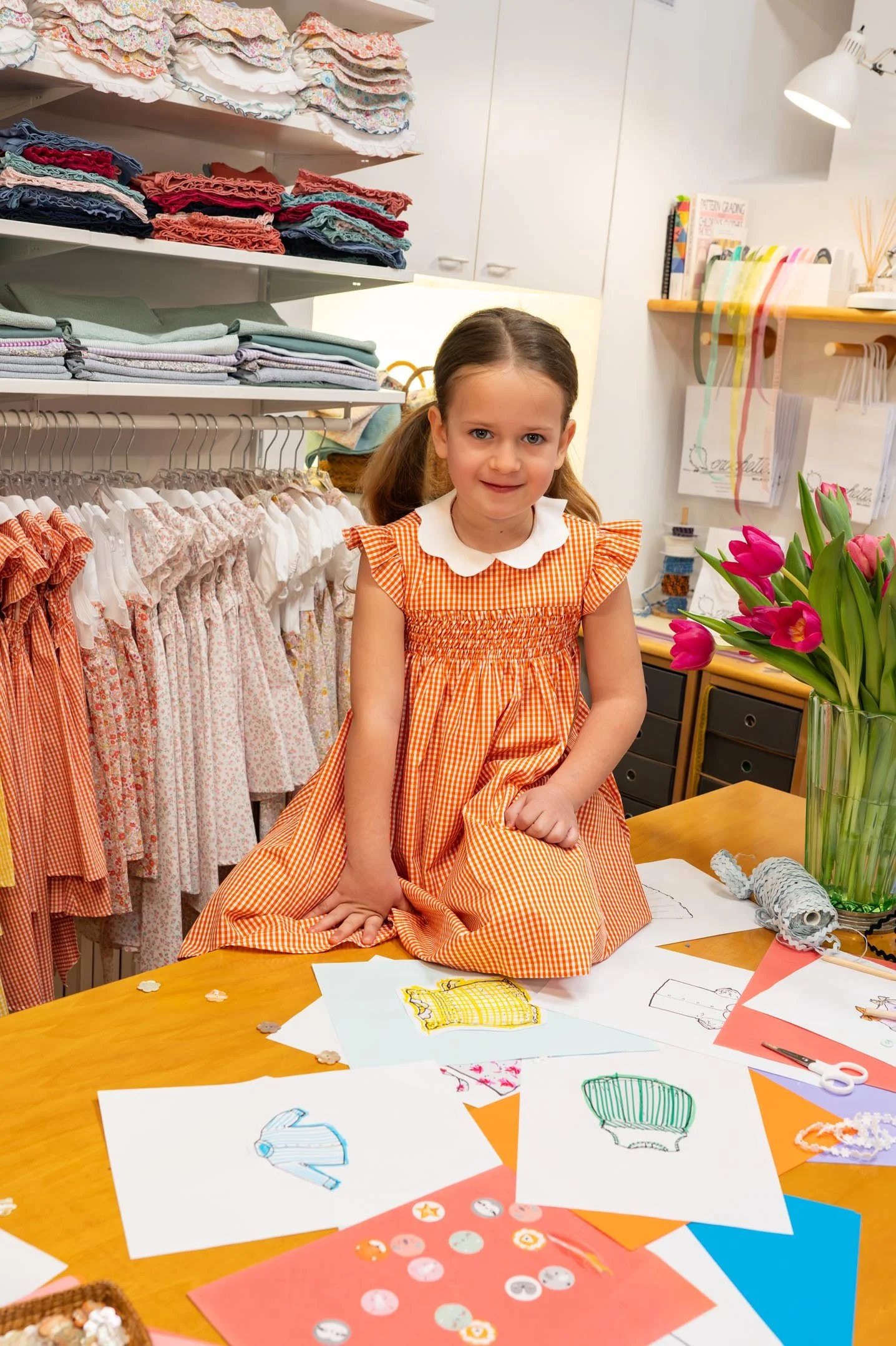 Vestito smock bambina vichy arancione Crochette