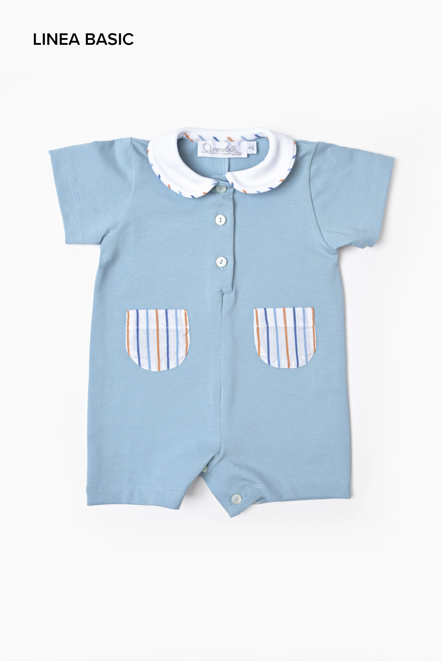 Tutina estiva neonato jersey azzurro e righe Crochette