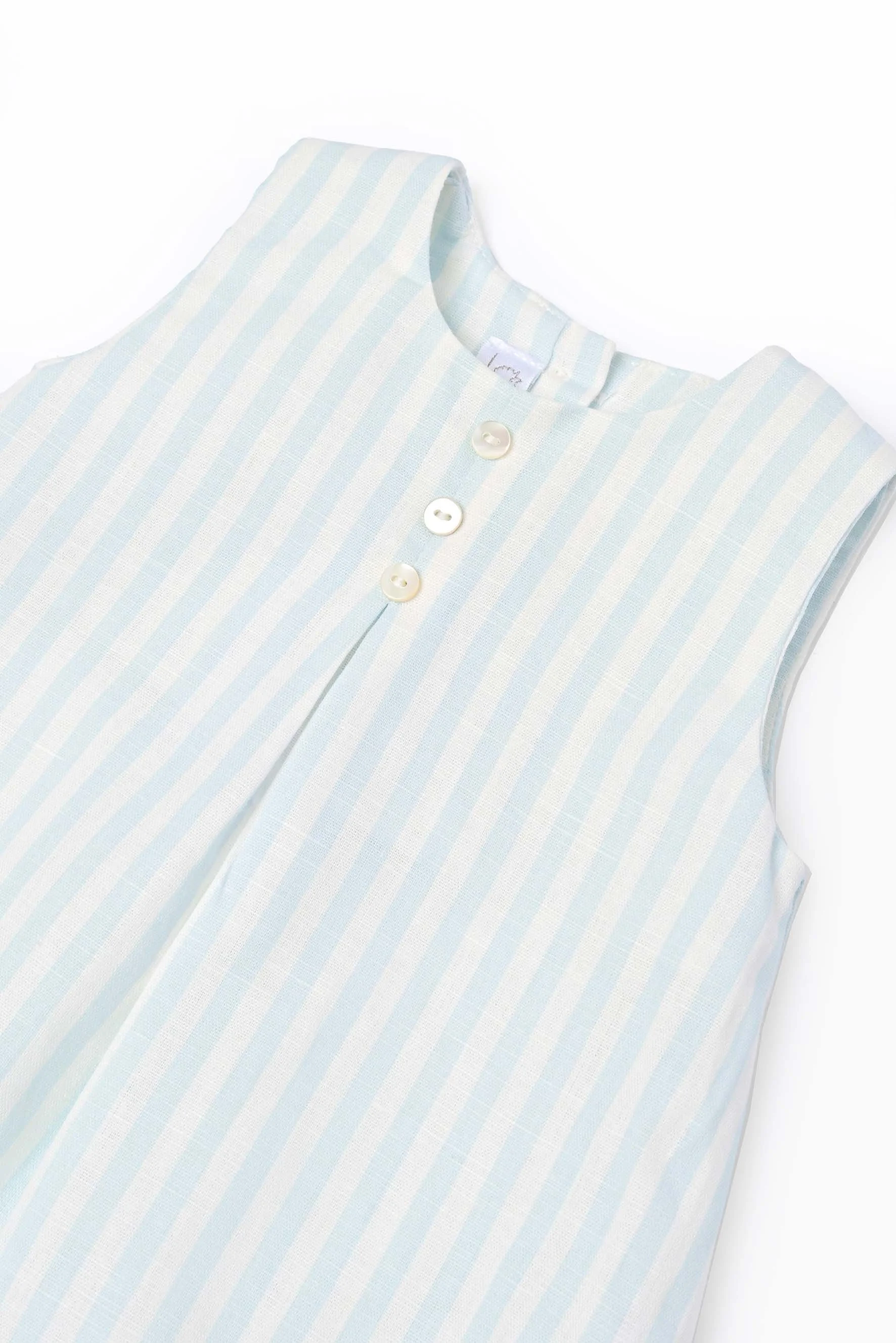 Pagliaccetto neonato lino riga celeste