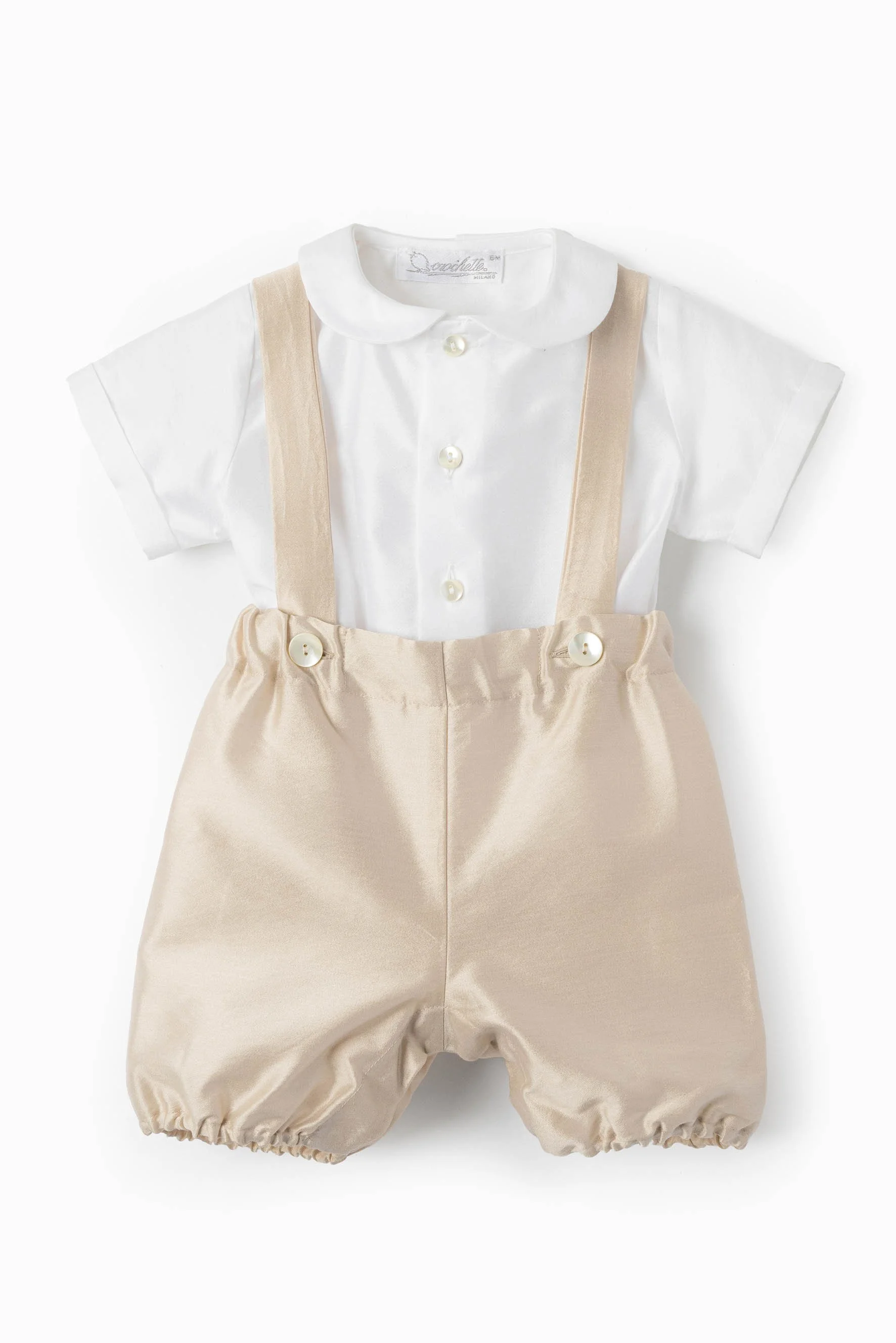 Completo cerimonia camicia raso e zuava beige Crochette