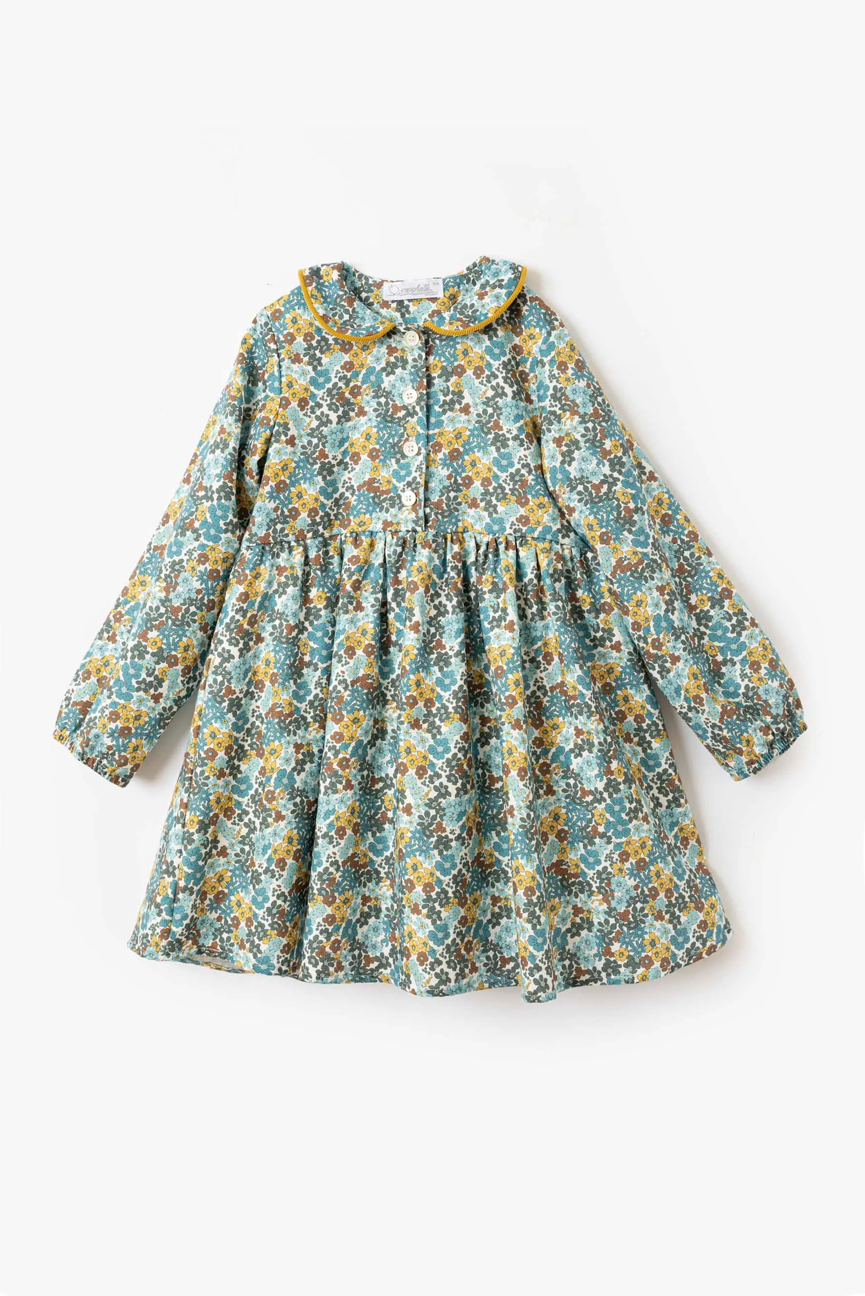Vestito bambina fiore ottanio marrone giallo