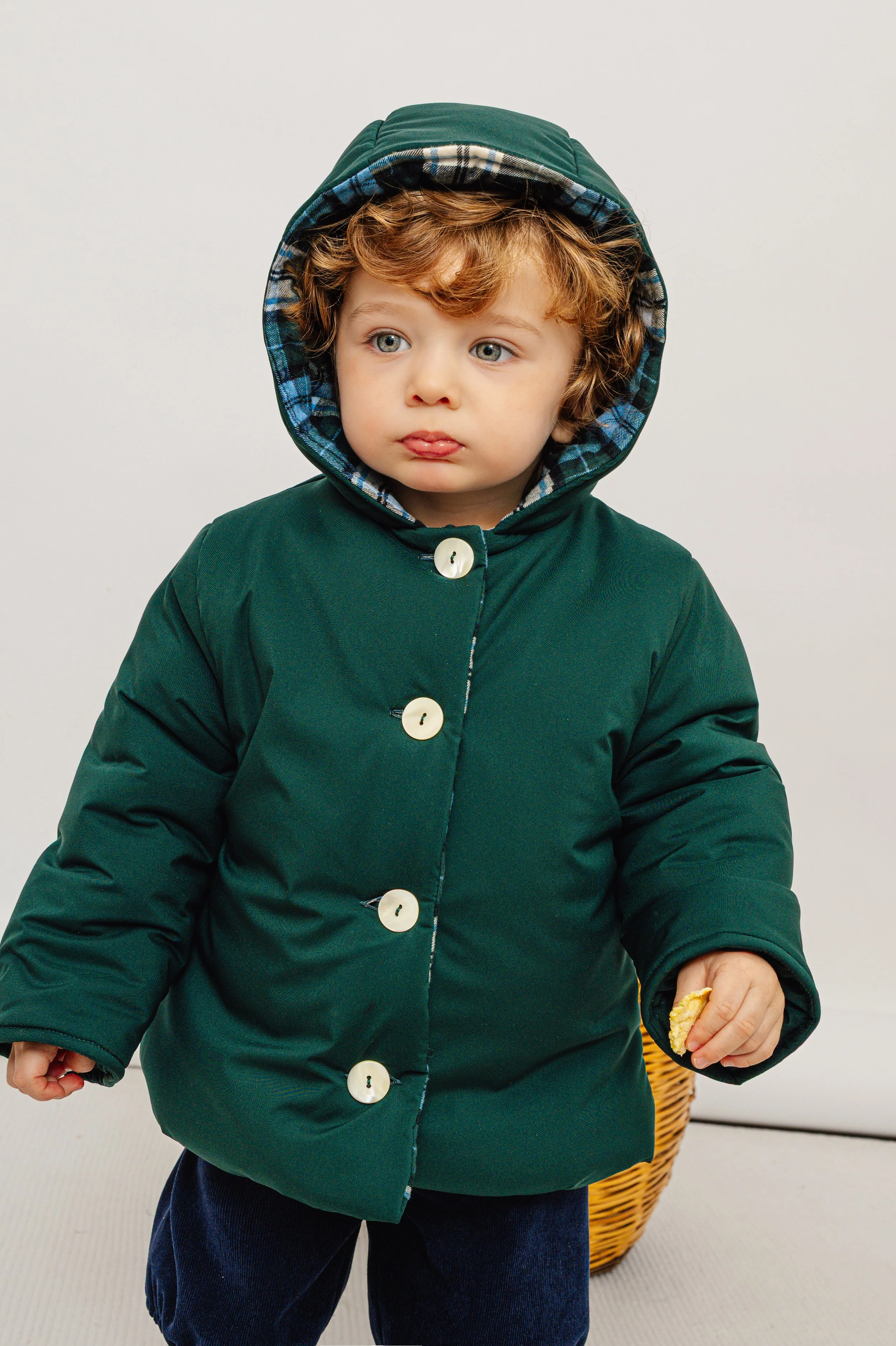 Giacca verde per bambino con cappuccio Crochette