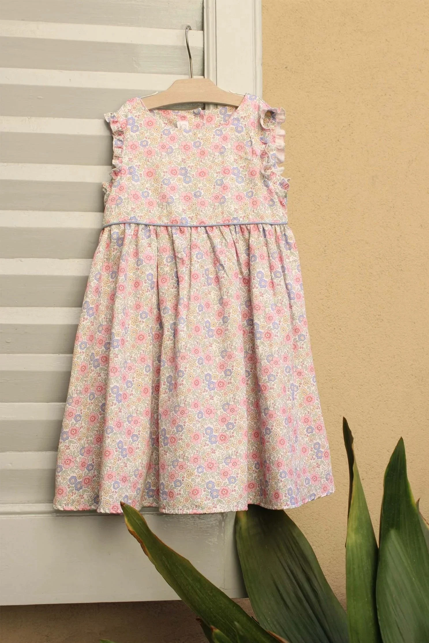 Vestito bambina fiore rosa e blu tempesta