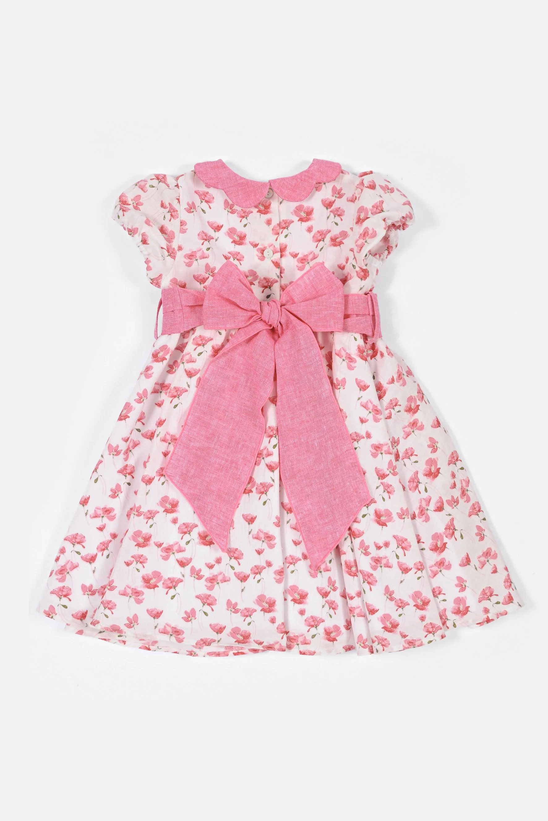 Vestito bambina lino fiore rosso con cintura retro
