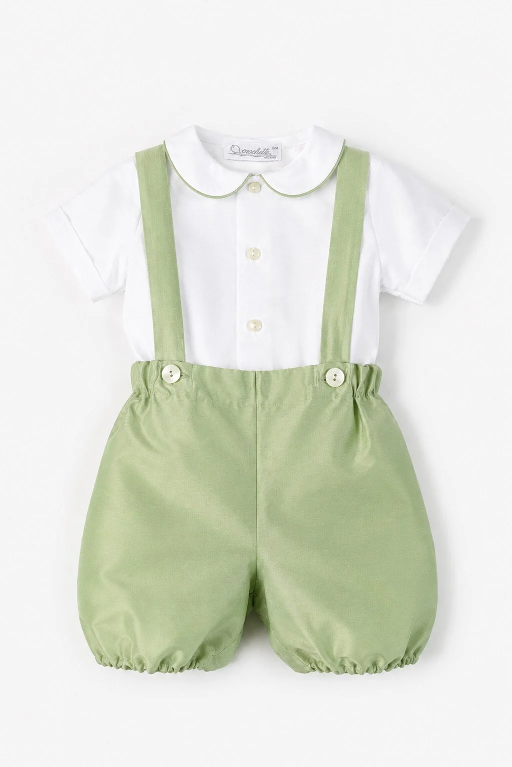 Completo cerimonia camicia raso bianco e zuava verde kiwi Crochette