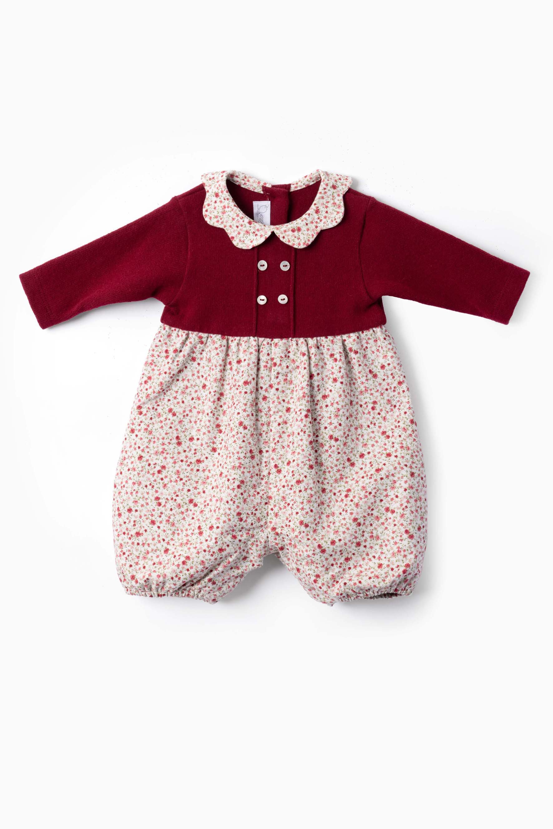 Pagliaccetto neonata maglia bordeaux e fiorellino