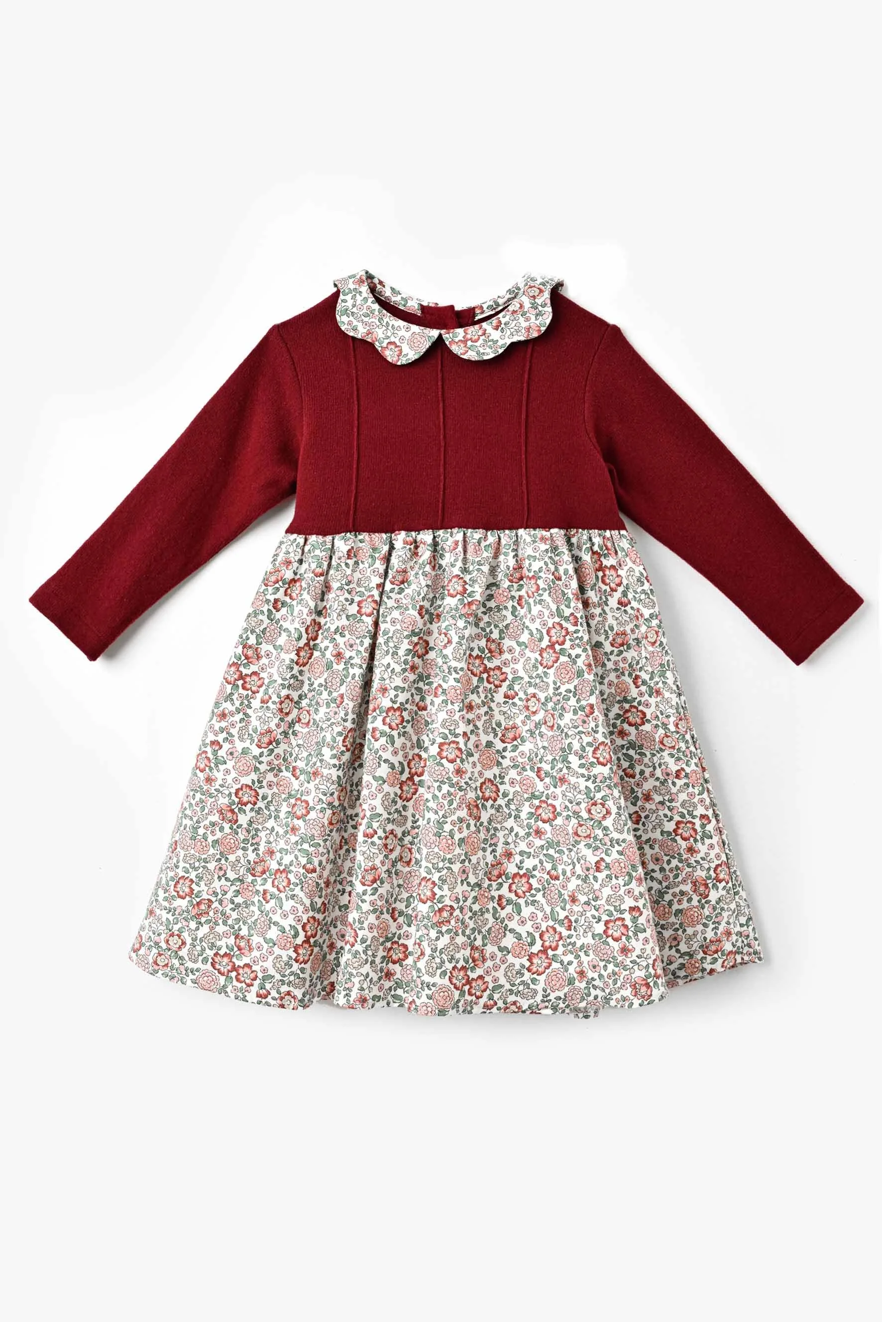 Vestito bambina maglia bordeaux e fiore bordeaux