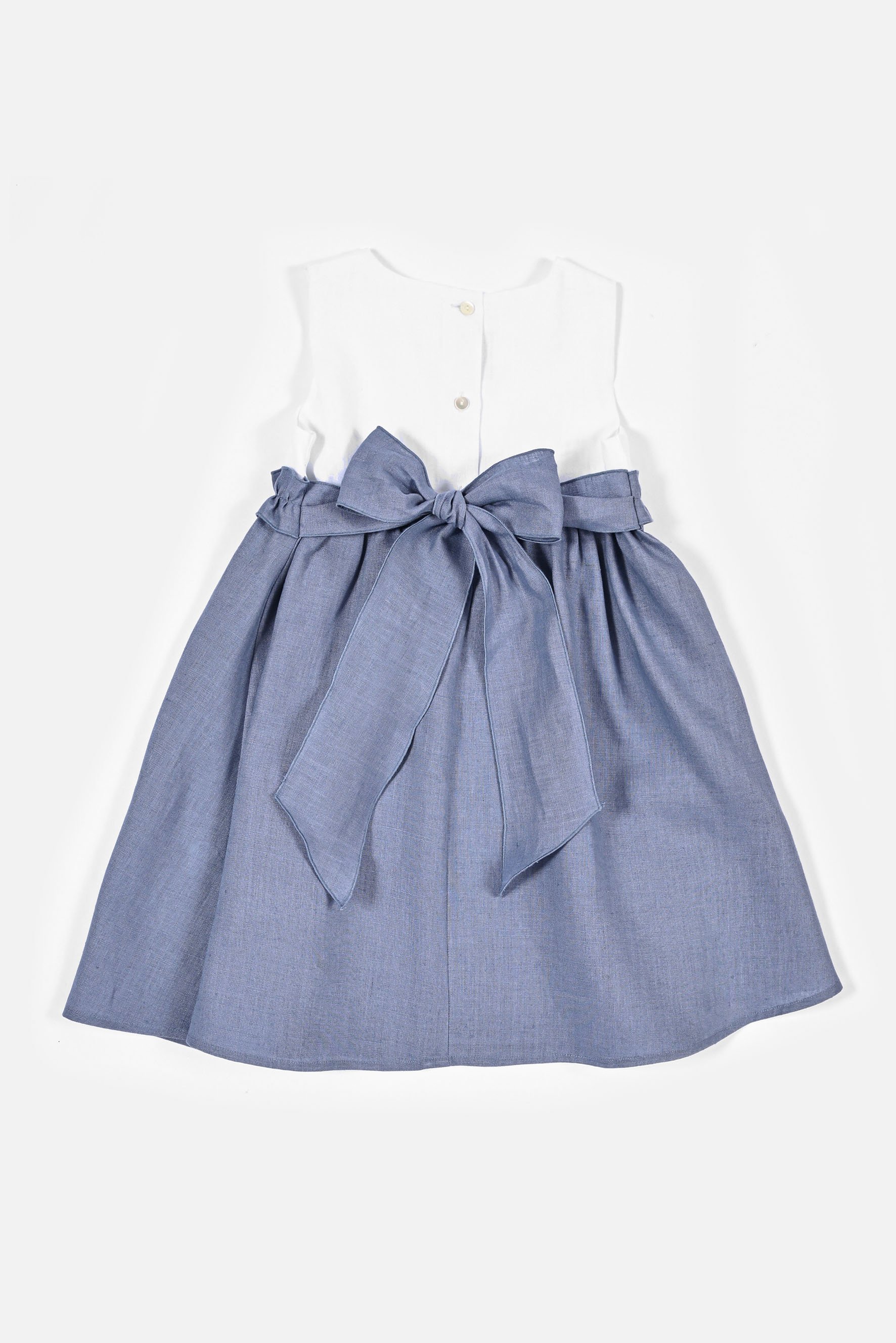 Vestito bambina lino bianco e blu tempesta cerimonia