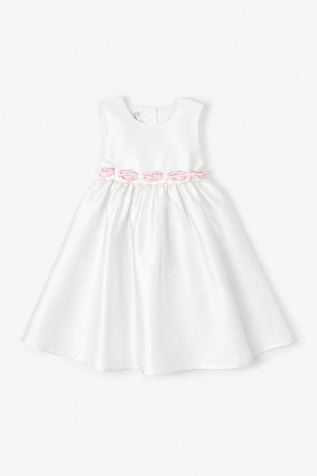 Vestito bambina raso bianco e nastro rosa Crochette