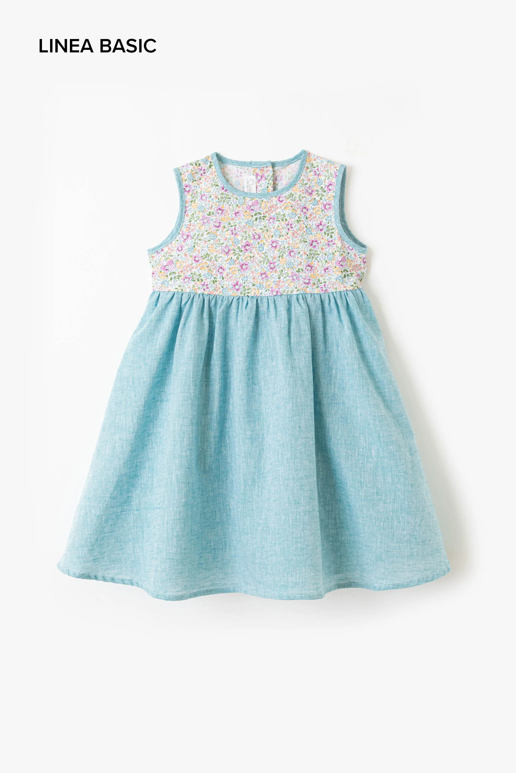 Scamiciato lino verde acqua con corpino a fiori viola basic.jpg