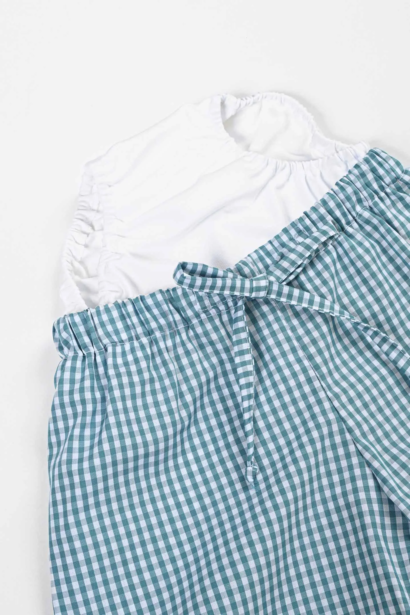 Pantaloncino mare bambino vichy ottanio dettaglio