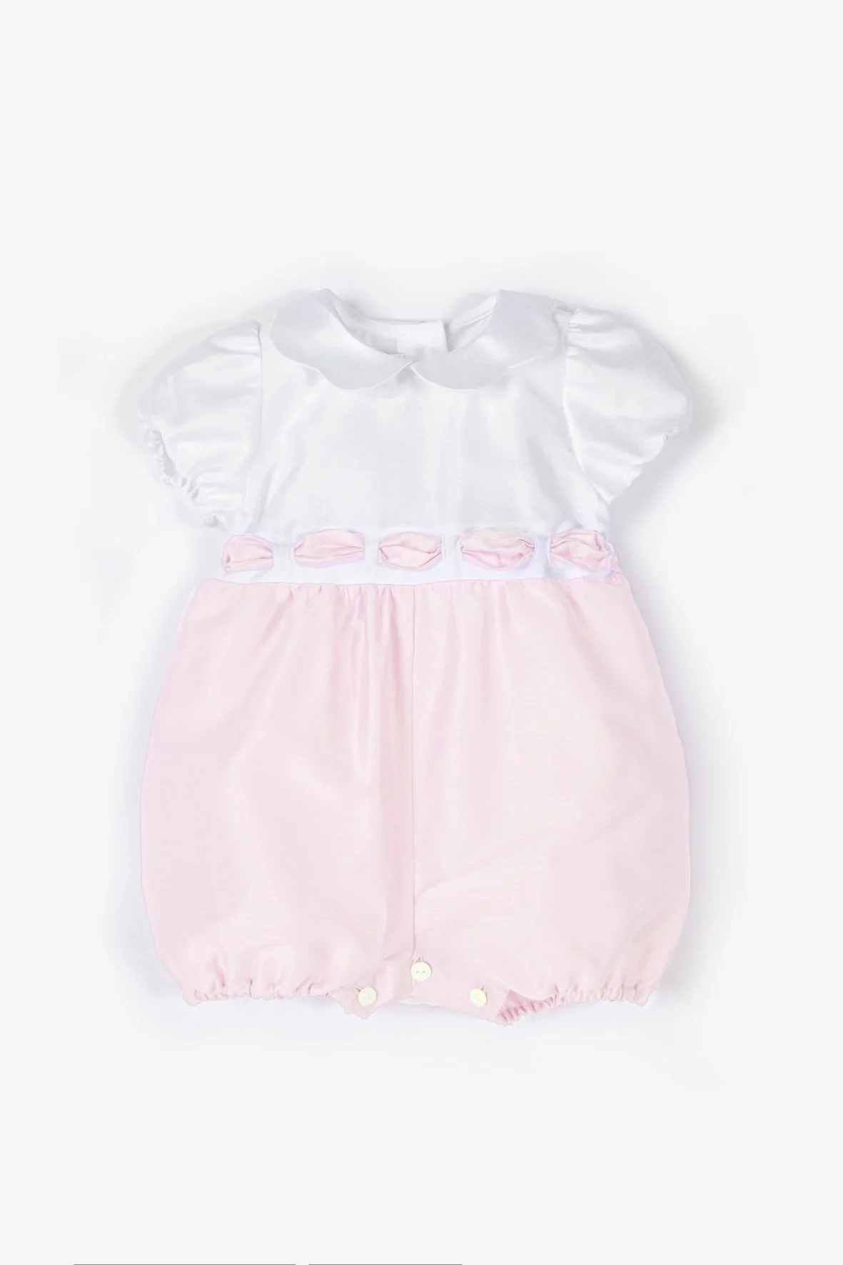 Pagliaccetto cerimonia neonata bianco e rosa con nastro