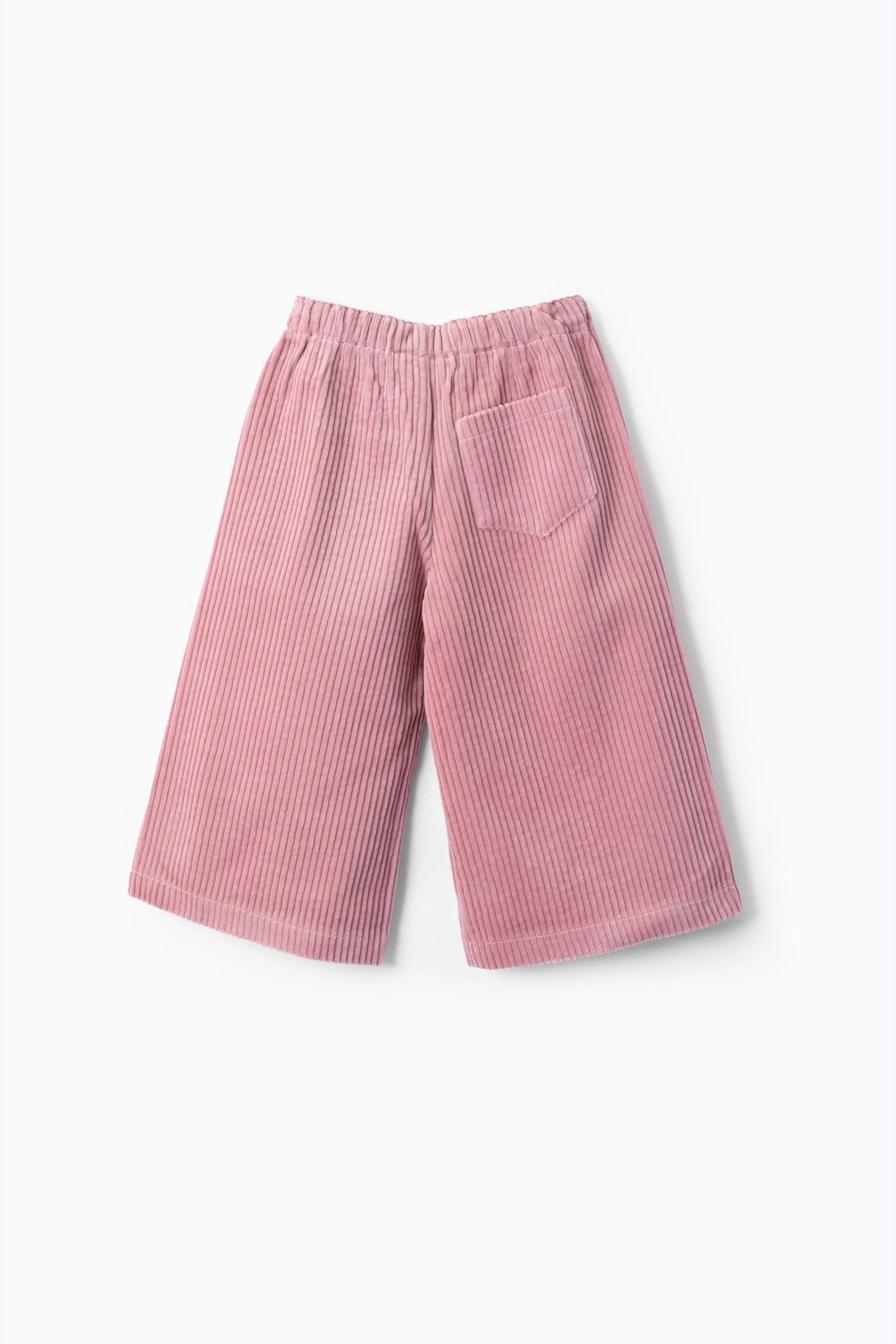 Pantaloni bambina larghi velluto a coste rosa polvere
