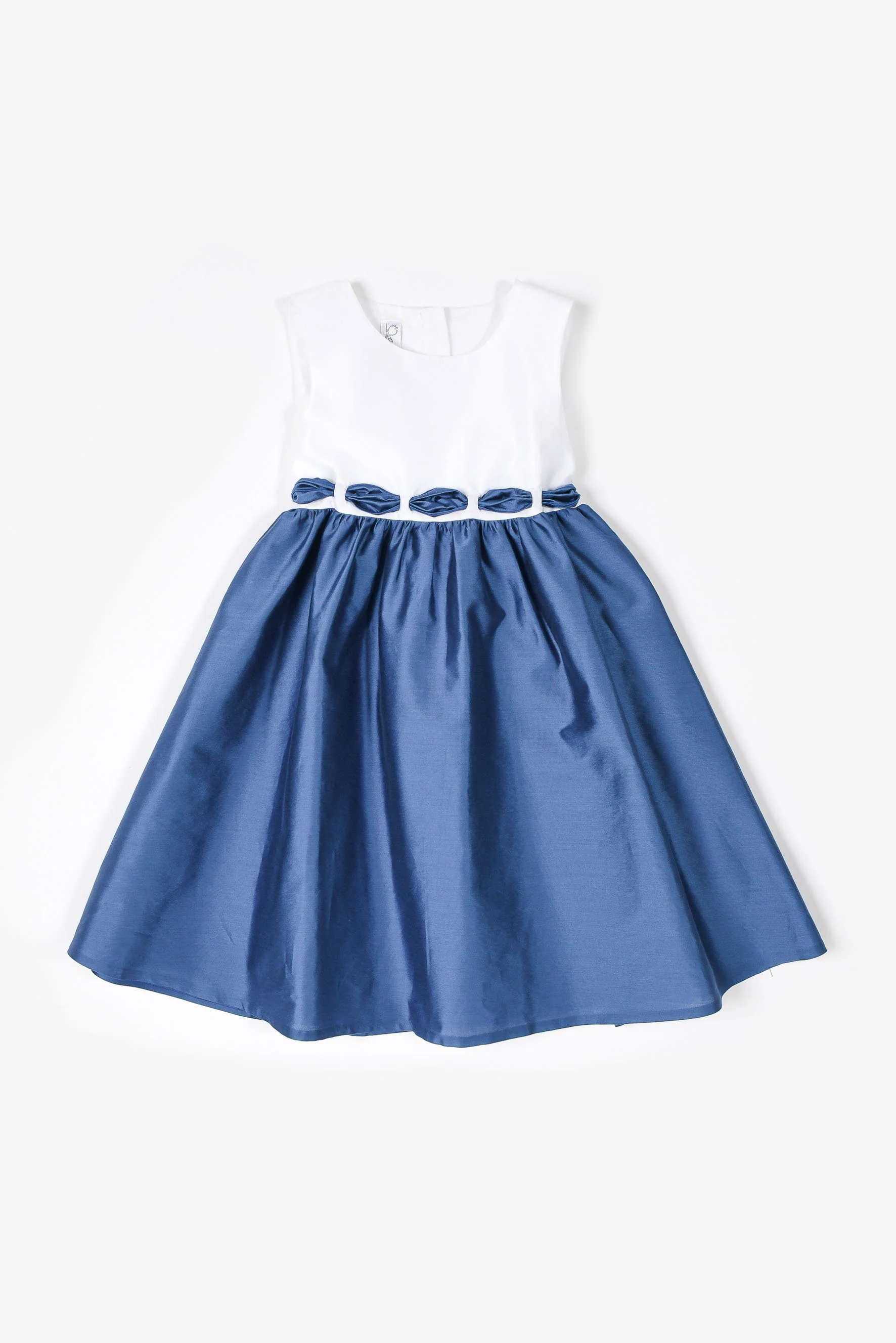 Vestito bambina raso bianco e nastro blu cina