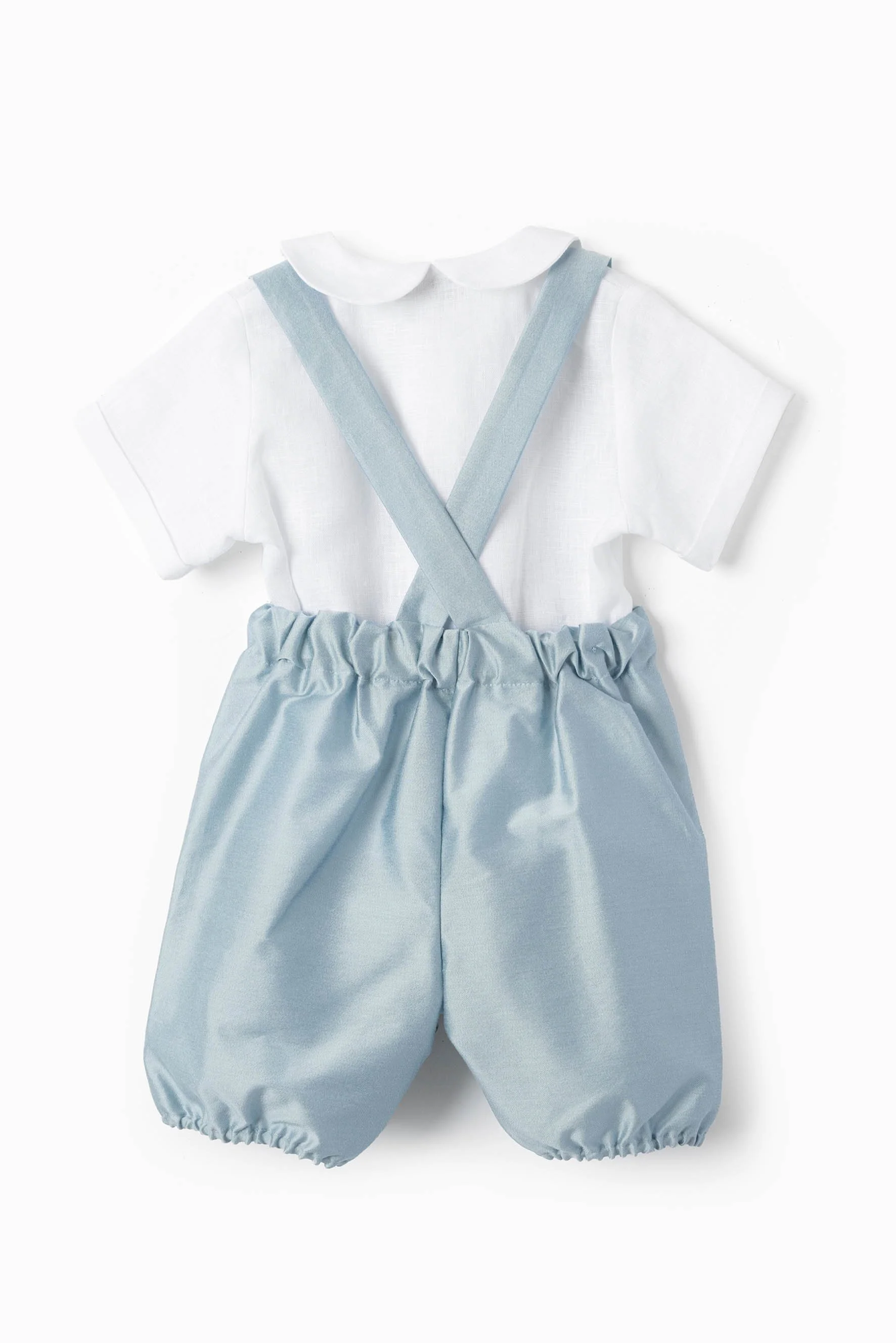 Completo cerimonia camicia lino e zuava raso azzurro polvere retro