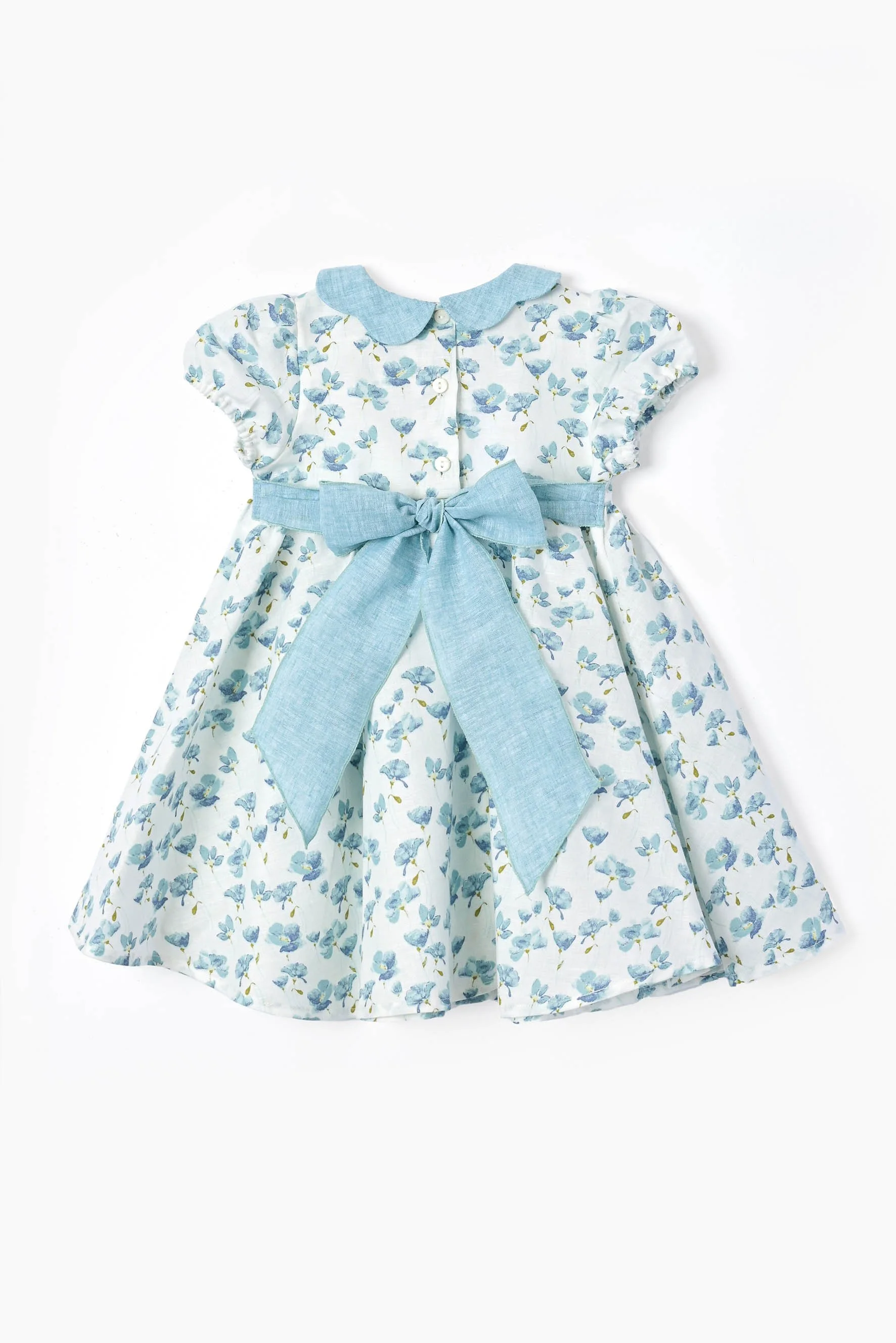 Vestito bambina lino fiore turchese