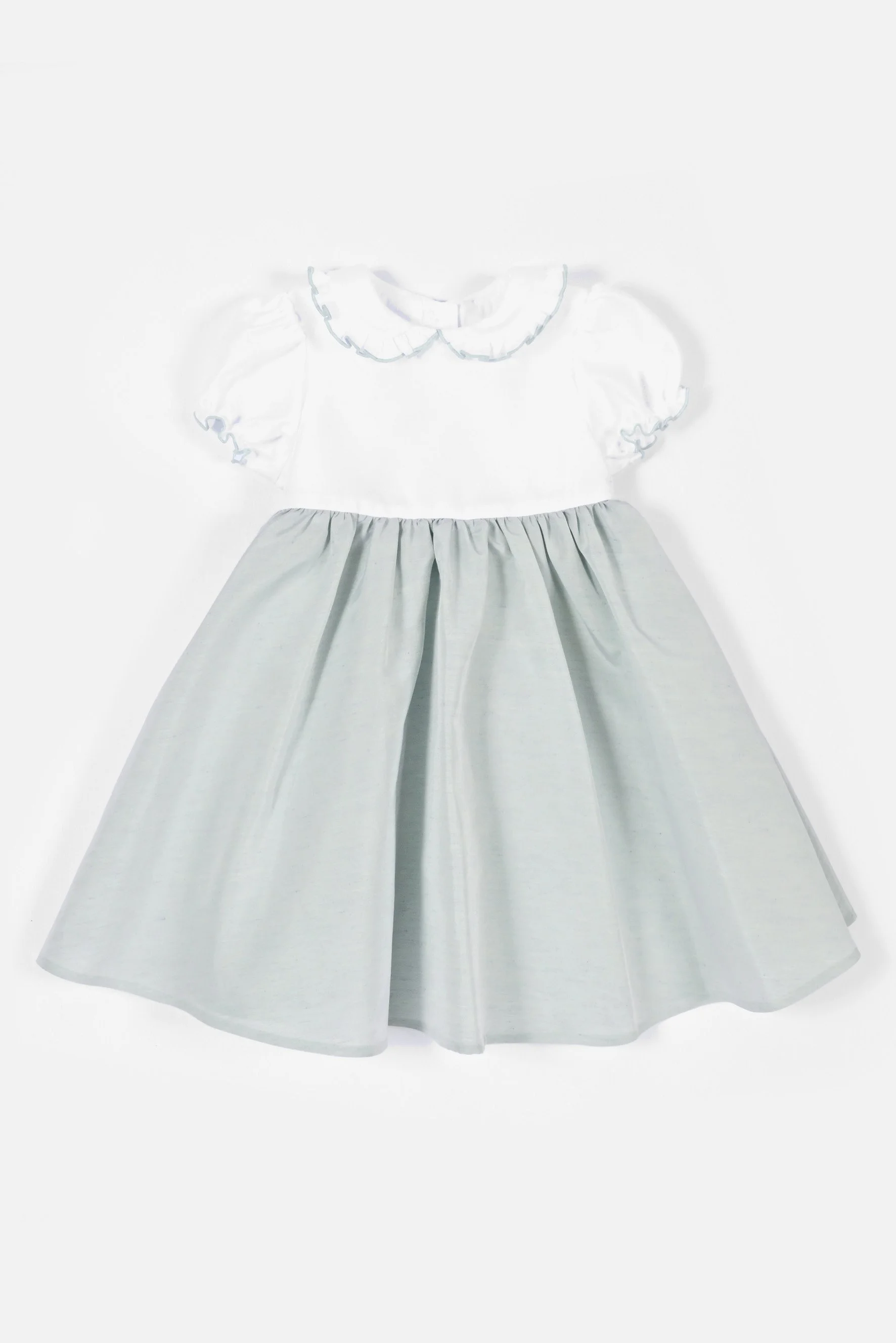 Vestito cerimonia neonata raso bianco e verde Crochette