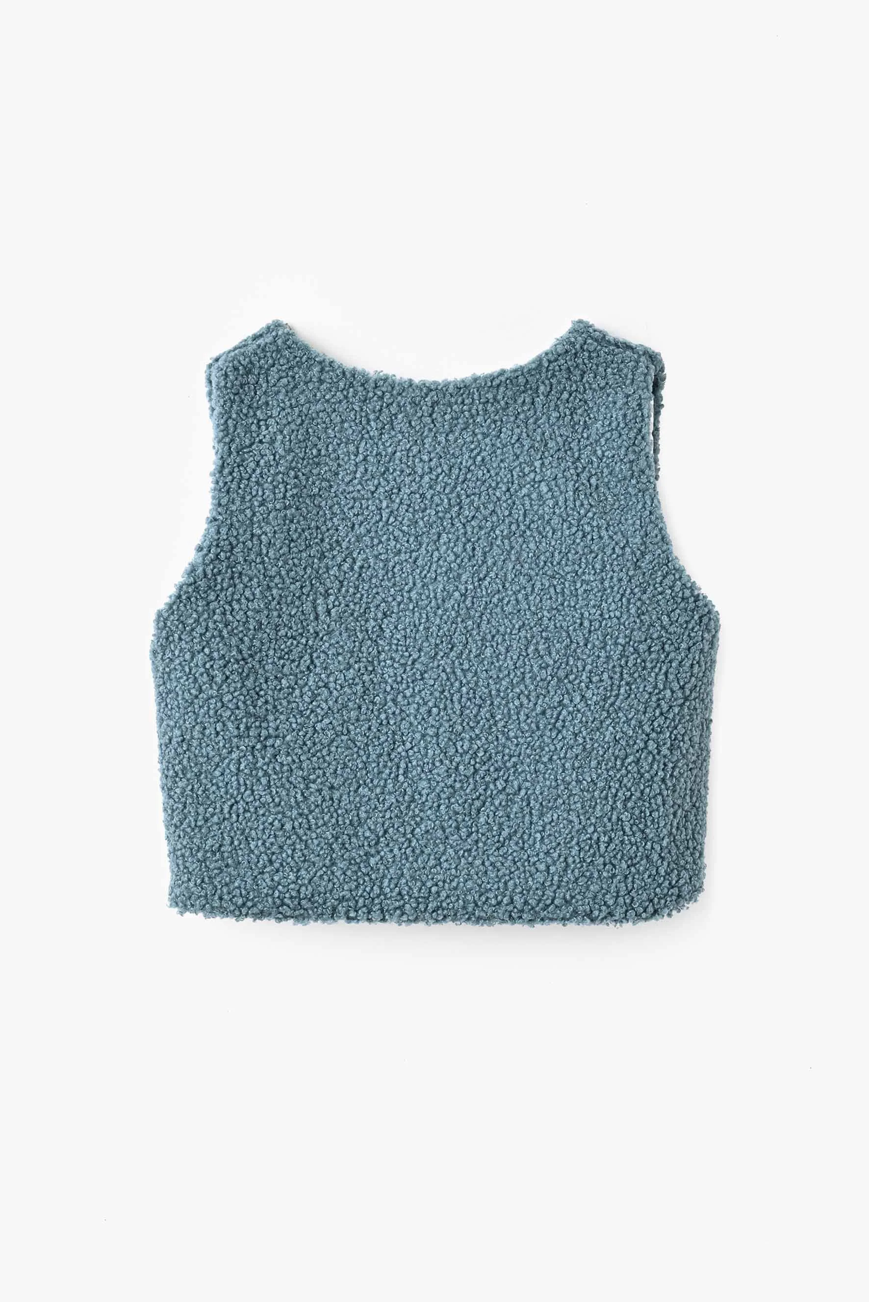 Gilet bambino Teddy Twist avio e flanella di cotone vichy azzurro grigio retro
