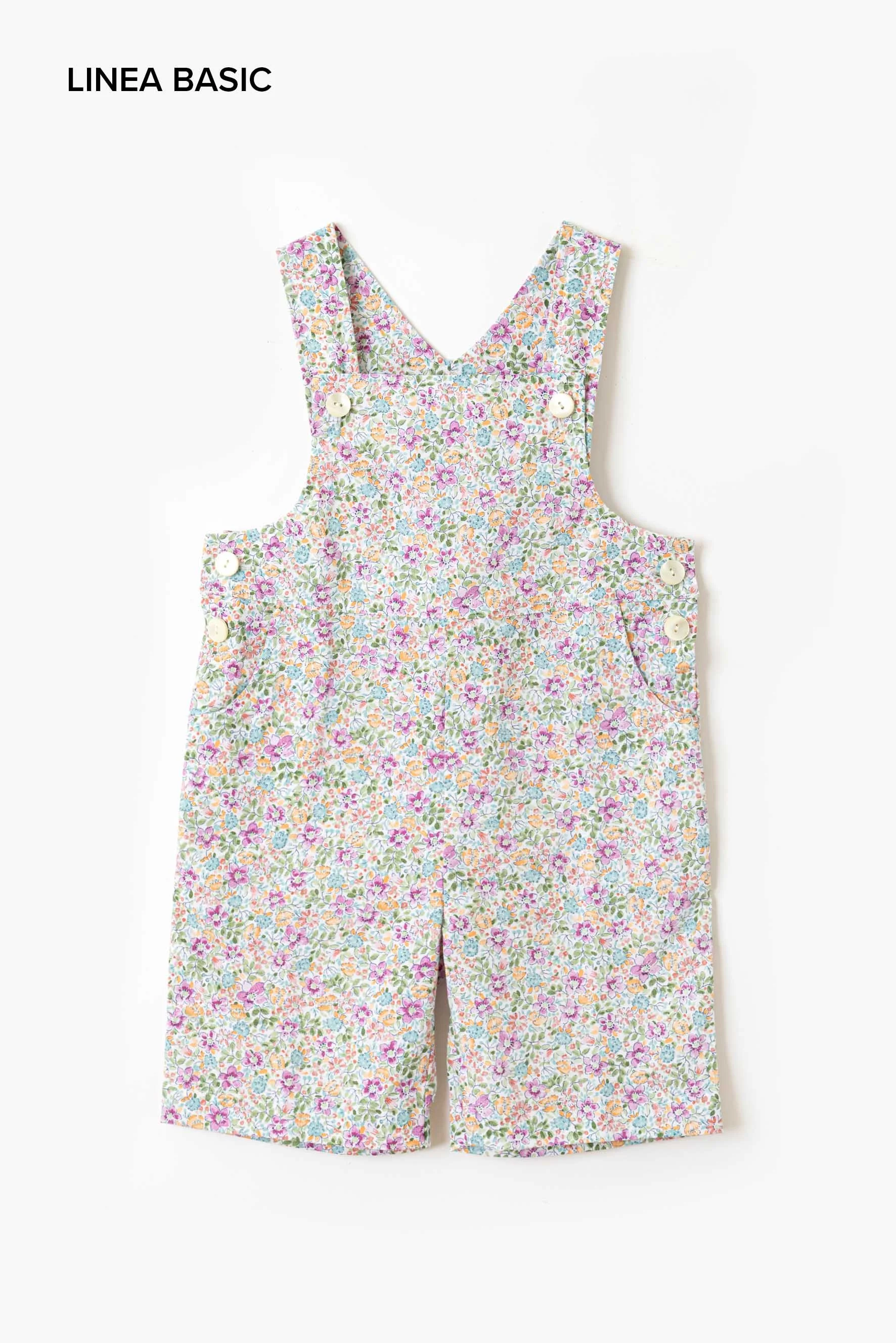 Salopette bambina fiore viola turchese