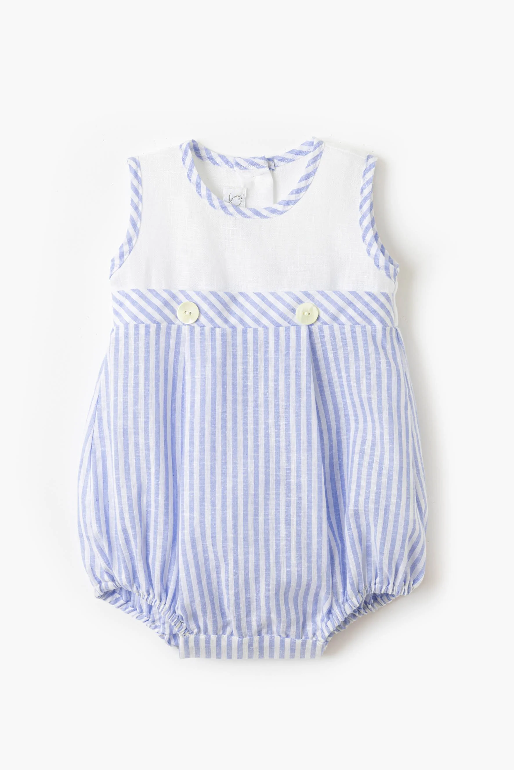 Pagliaccetto neonato lino riga avio