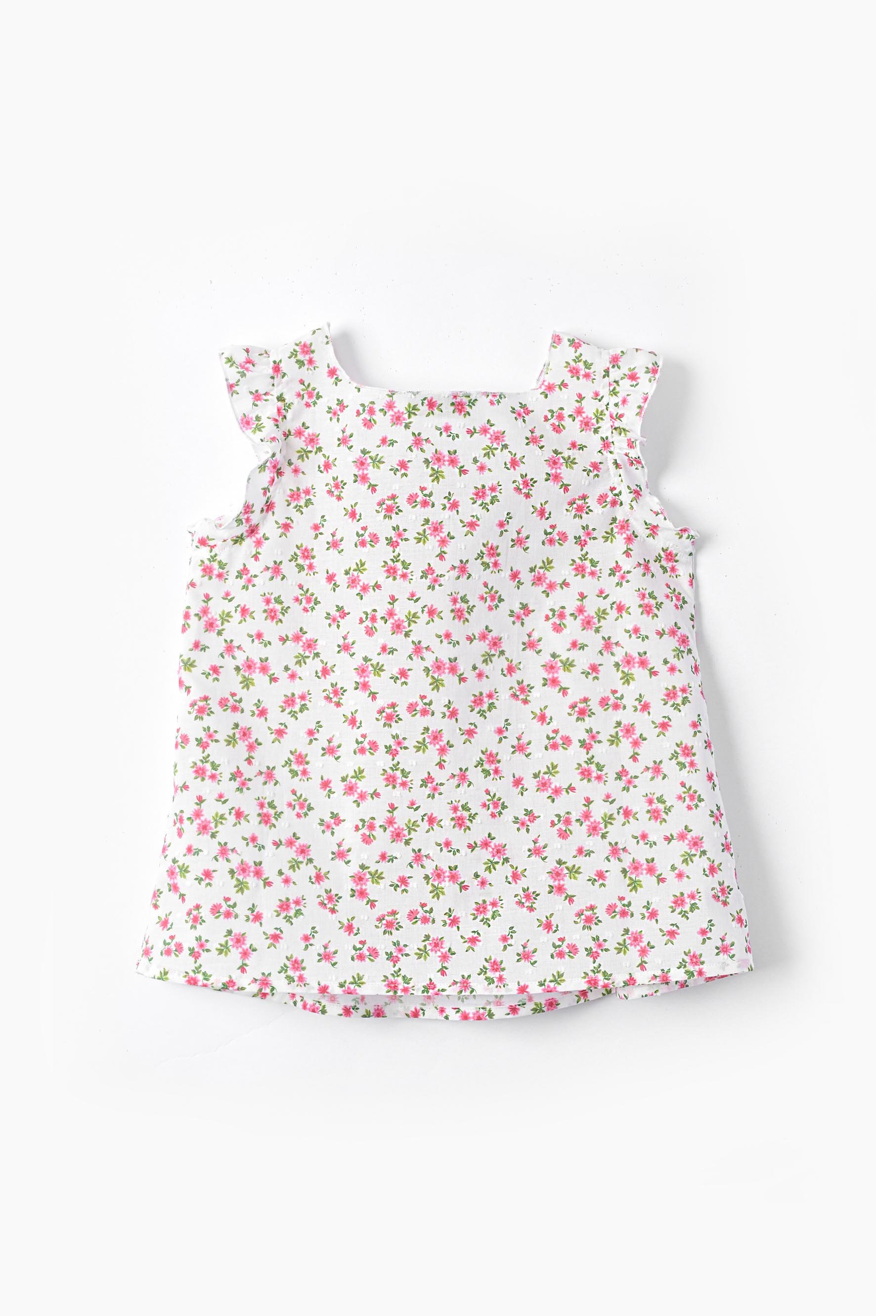 Camicia bambina elasticata fiore rosso plumetis retro