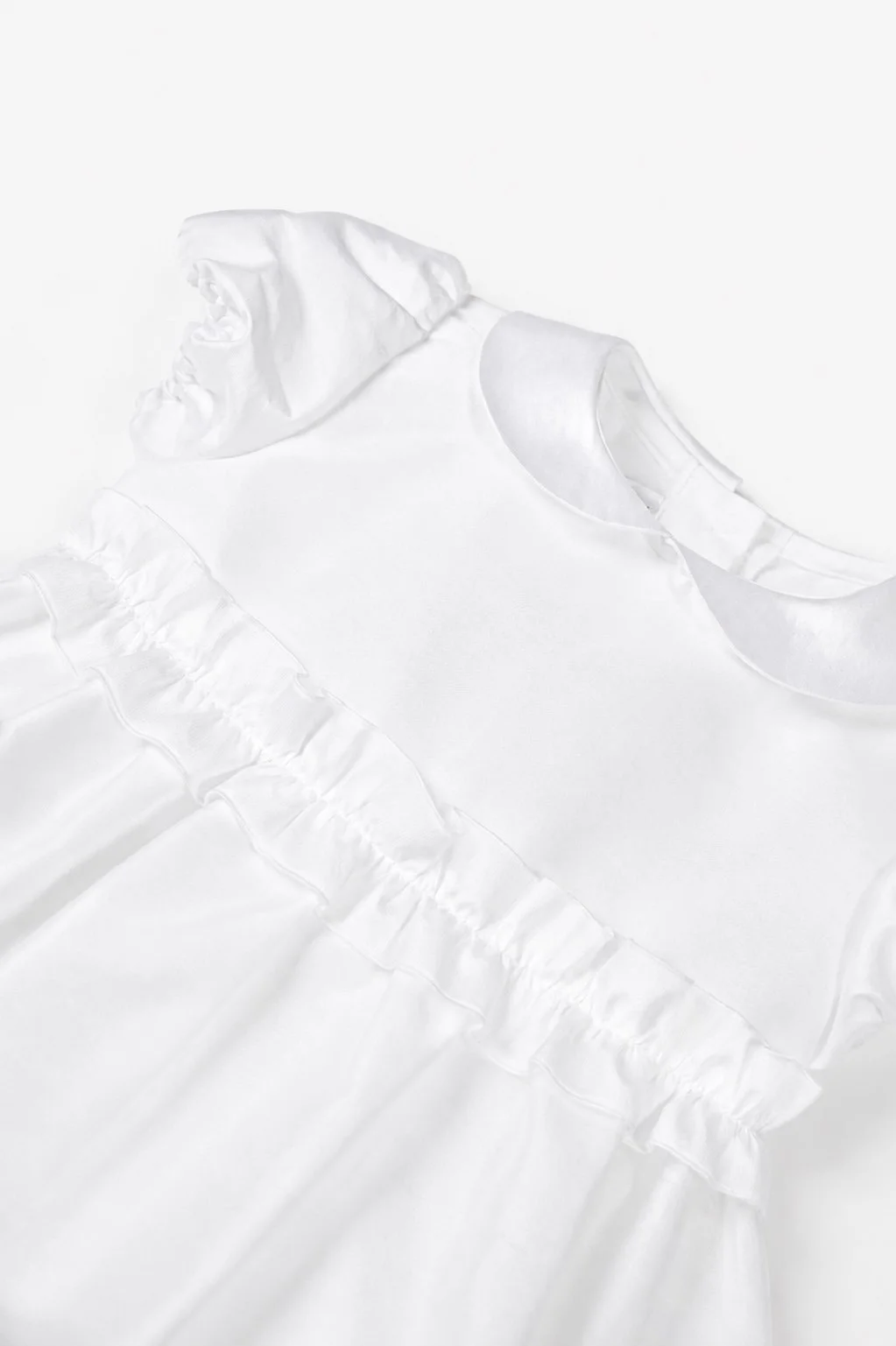 Vestito bambina raso bianco con rouches dettaglio rouches