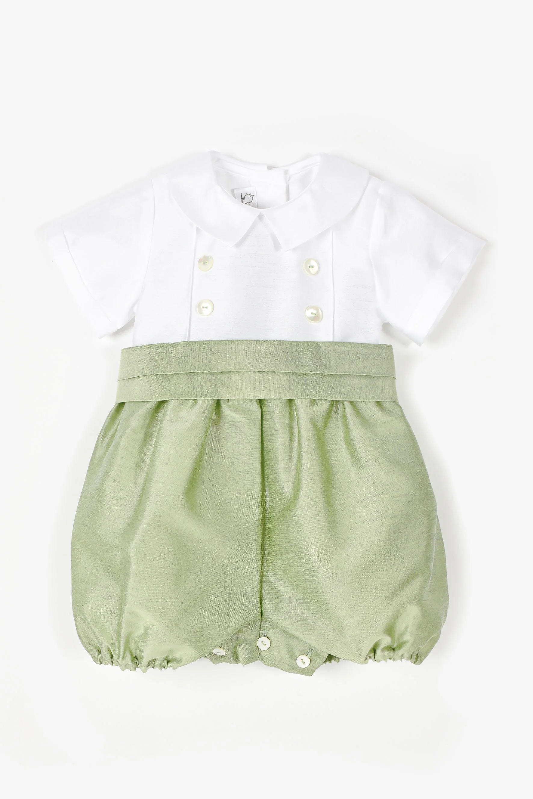 Pagliaccetto cerimonia raso bianco e verde kiwi con cintura..jpg