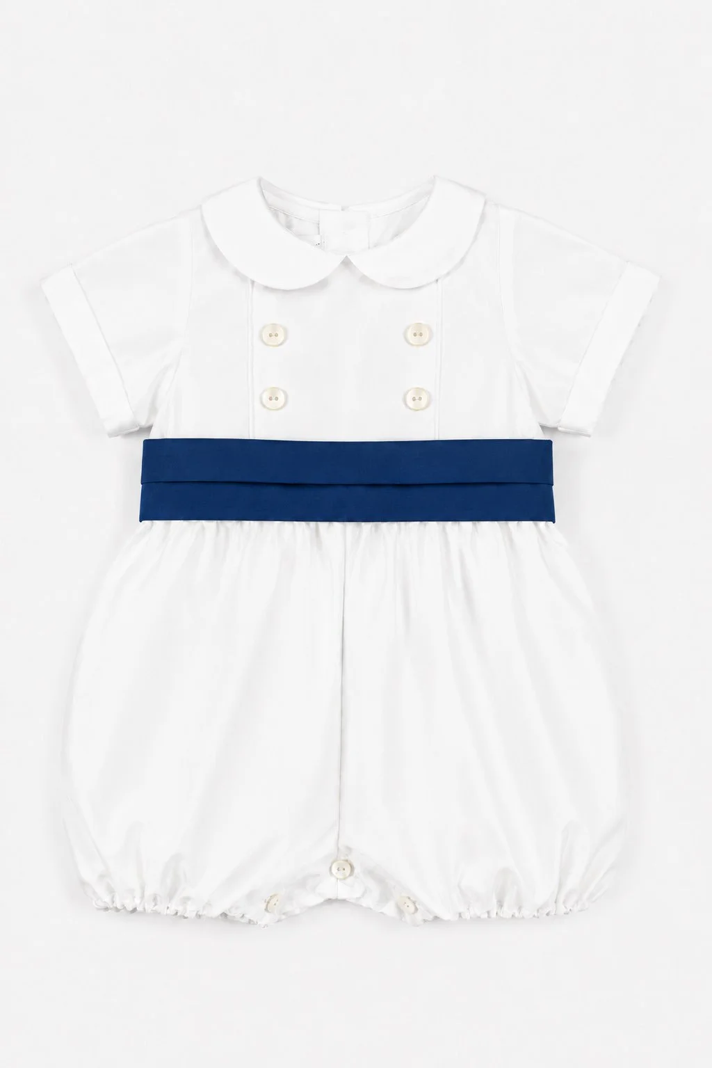 Pagliaccetto cerimonia raso bianco con cintura blu Crochette