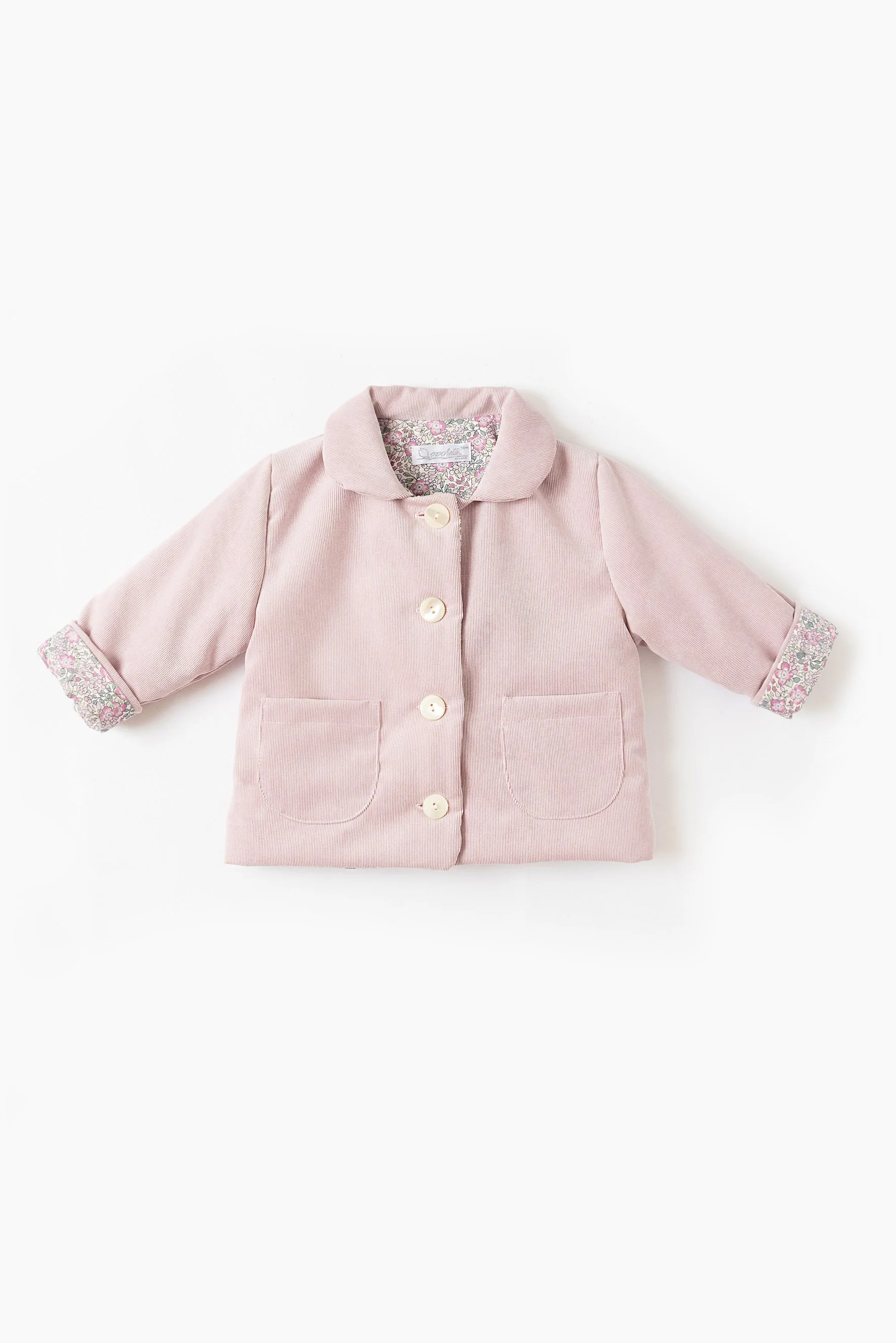 Giacca bambina 60g velluto rosa e fiore rosa