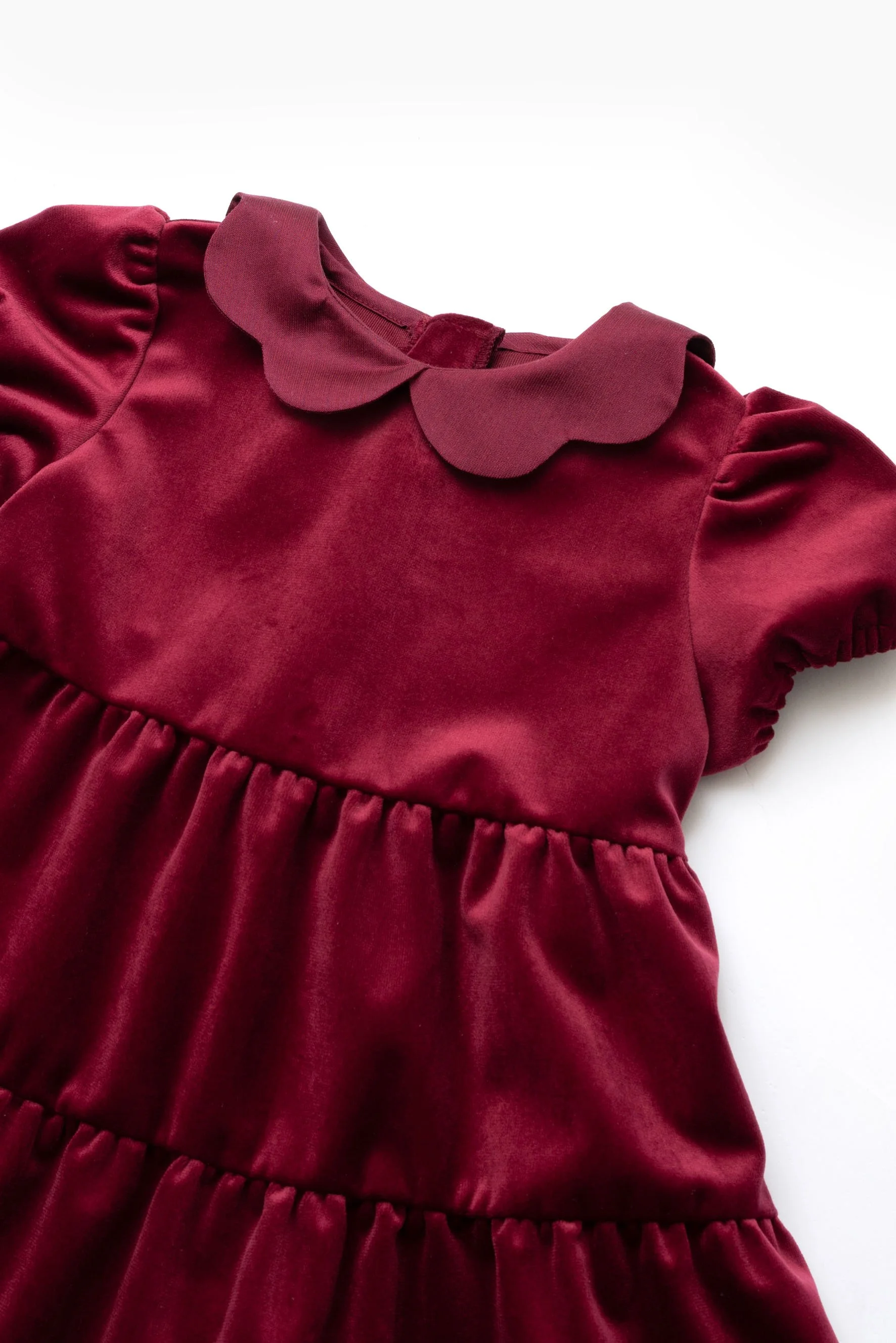 Vestito cerimonia bambina balze velluto bordeaux