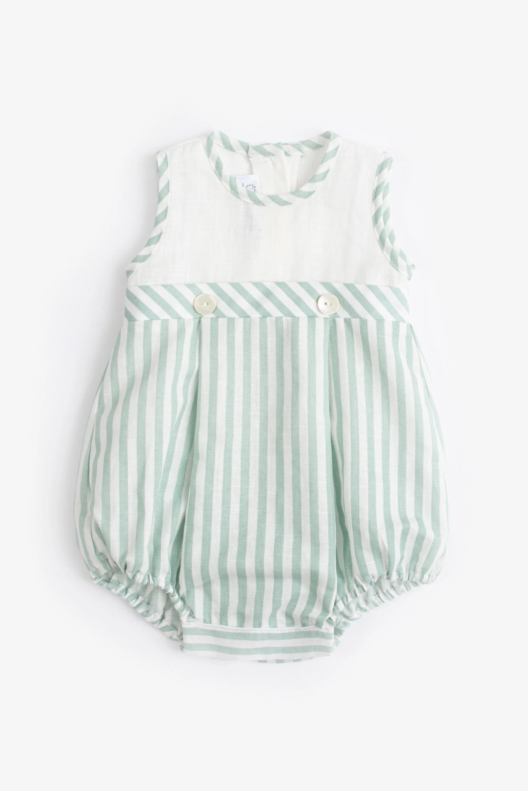 Pagliaccetto neonato lino riga verde agave