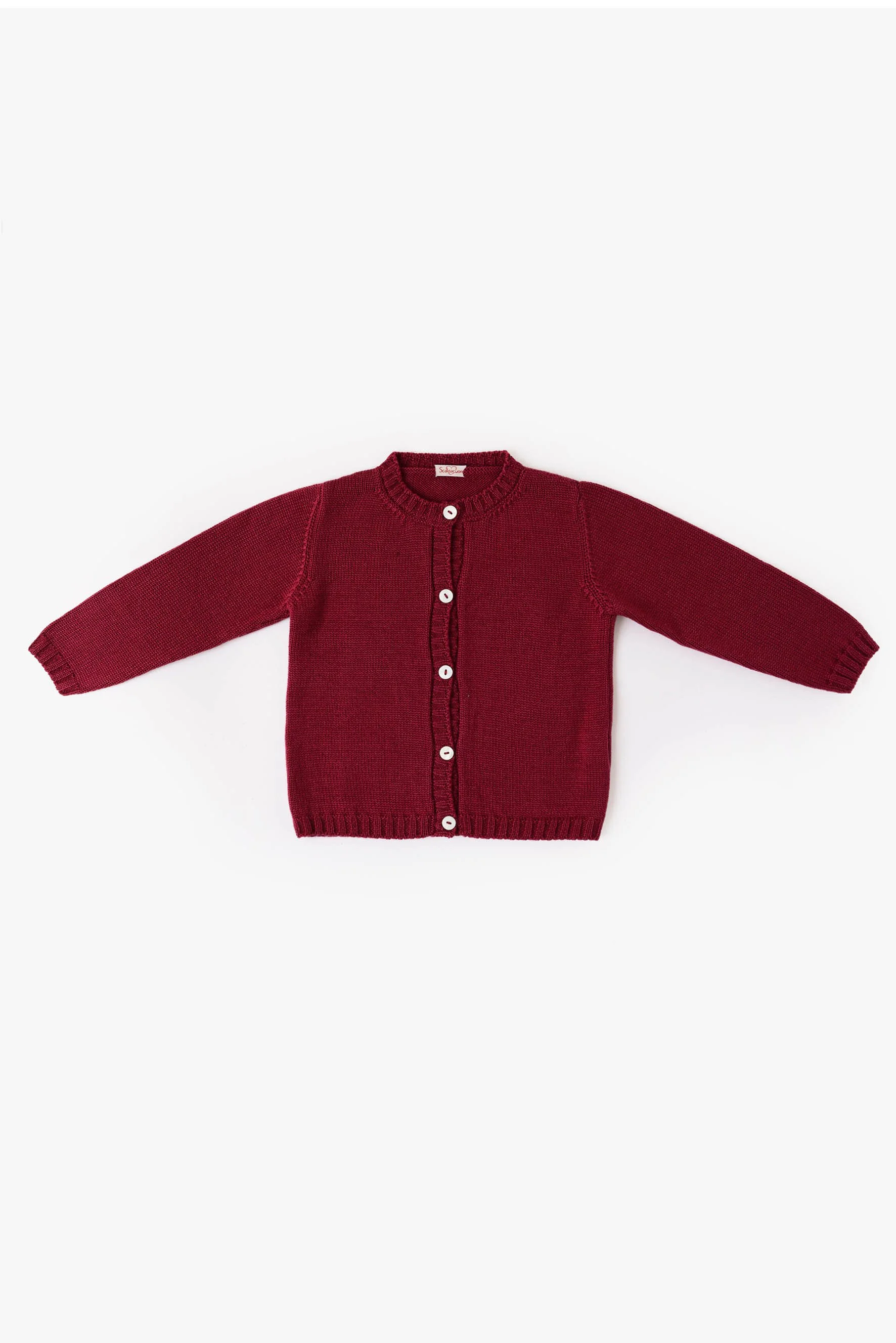 Cardigan bambina girocollo in lana bordeaux