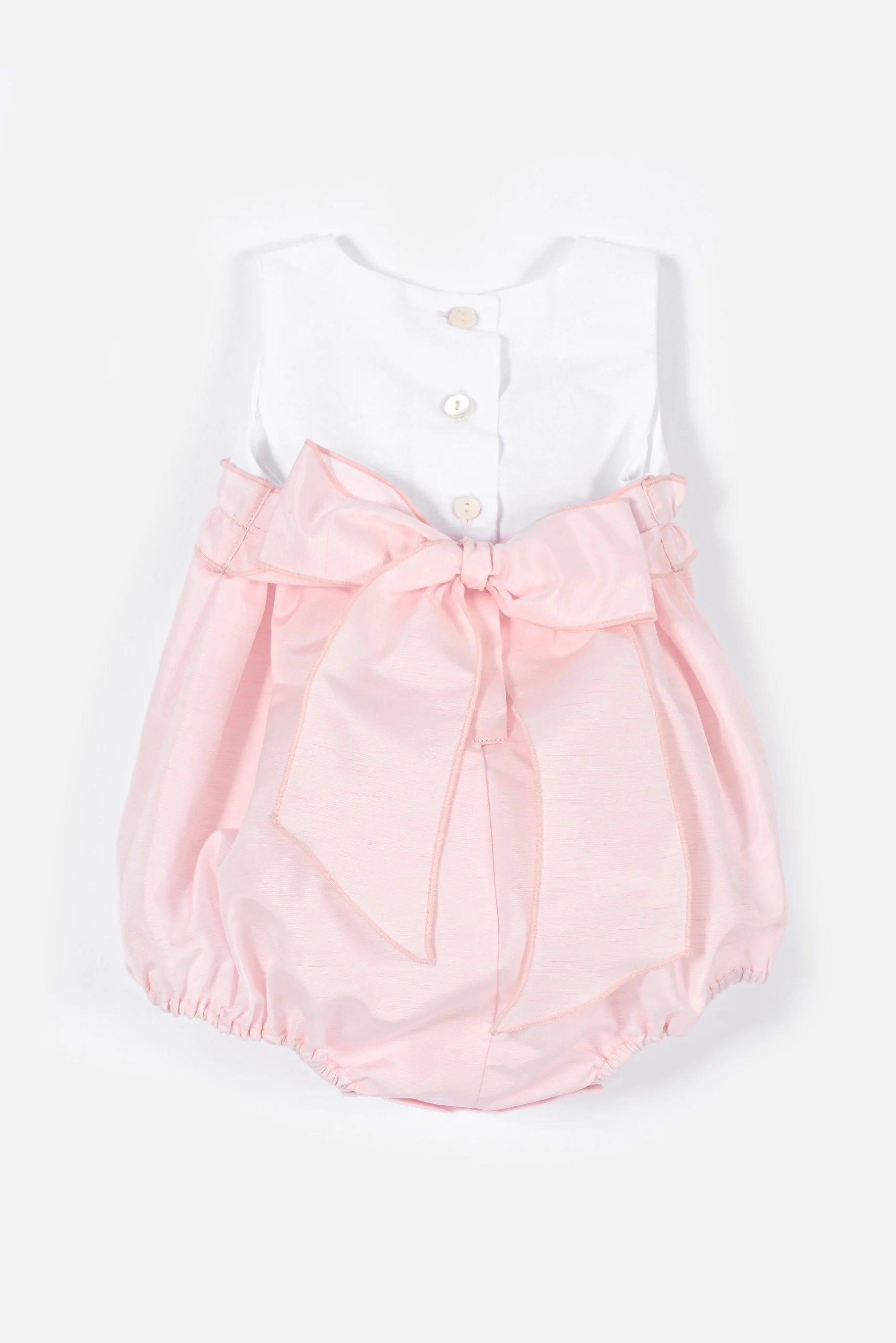 Pagliaccetto neonata raso bianco e raso di lino rosa baby retro.jpg